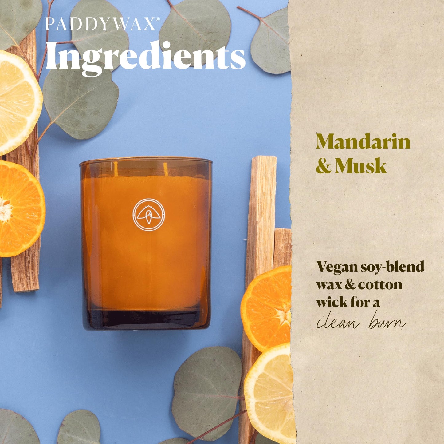Paddywax Scented Candles Glow Two-Wick Glass Soy Wax Blend Candle, 10-Ounce, Mandarin & Musk