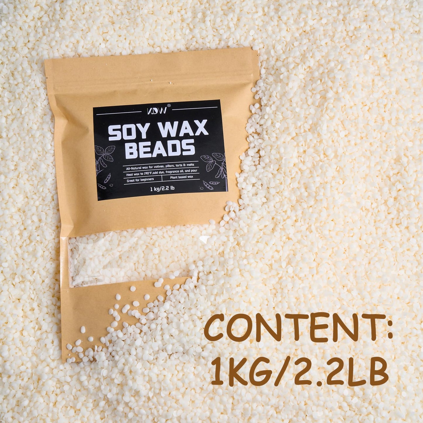 KDW Soy Wax Beads for Candle Making 2.2lb Bag Natural Premium Granular for DIY Candle Making Clean Burning Low Soot