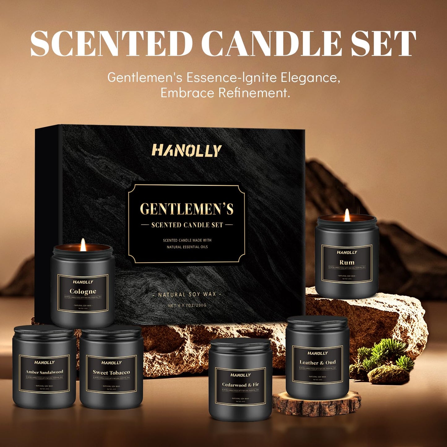 Mens Scented Candle Gift Set, 6 Pack Candles for Men, Gifts for Father, Dad, Husband or Boyfriend, Soy Candles for Home Scented, 42 oz Long Lasting Aromatheraspy Candle, Maculine Jar Candle Kit