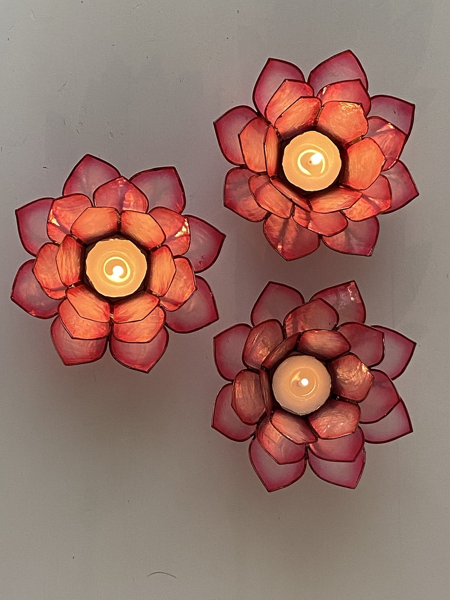 Om Gallery Capiz Shell Lotus Flower Decor Tealight Candle Holder for Serene Ambiance - Handmade Decorative Candle Holders for Meditation, Yoga, and Relaxation, Flamingo