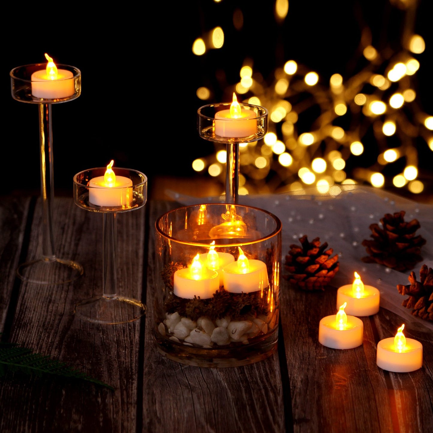 AGPTEK Timer Function, Pack of 24 Flameless LED Candles, Includes CR2032 and Battery Replaceable, Warm Yellow, Pack of 24 Flickering Warm White