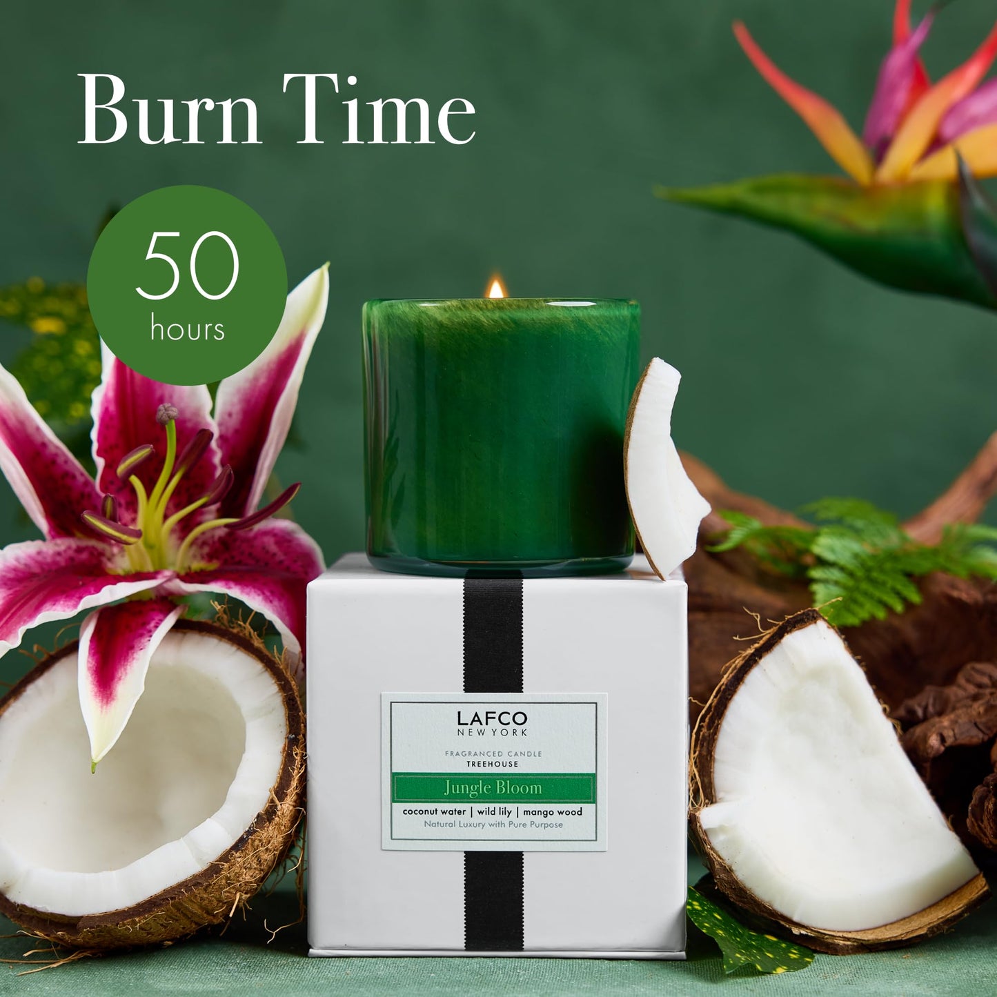 LAFCO New York Classic Candle, Jungle Bloom - 6.5 oz - 50-Hour Burn Time - Reusable, Hand Blown Glass Vessel - Made in The USA