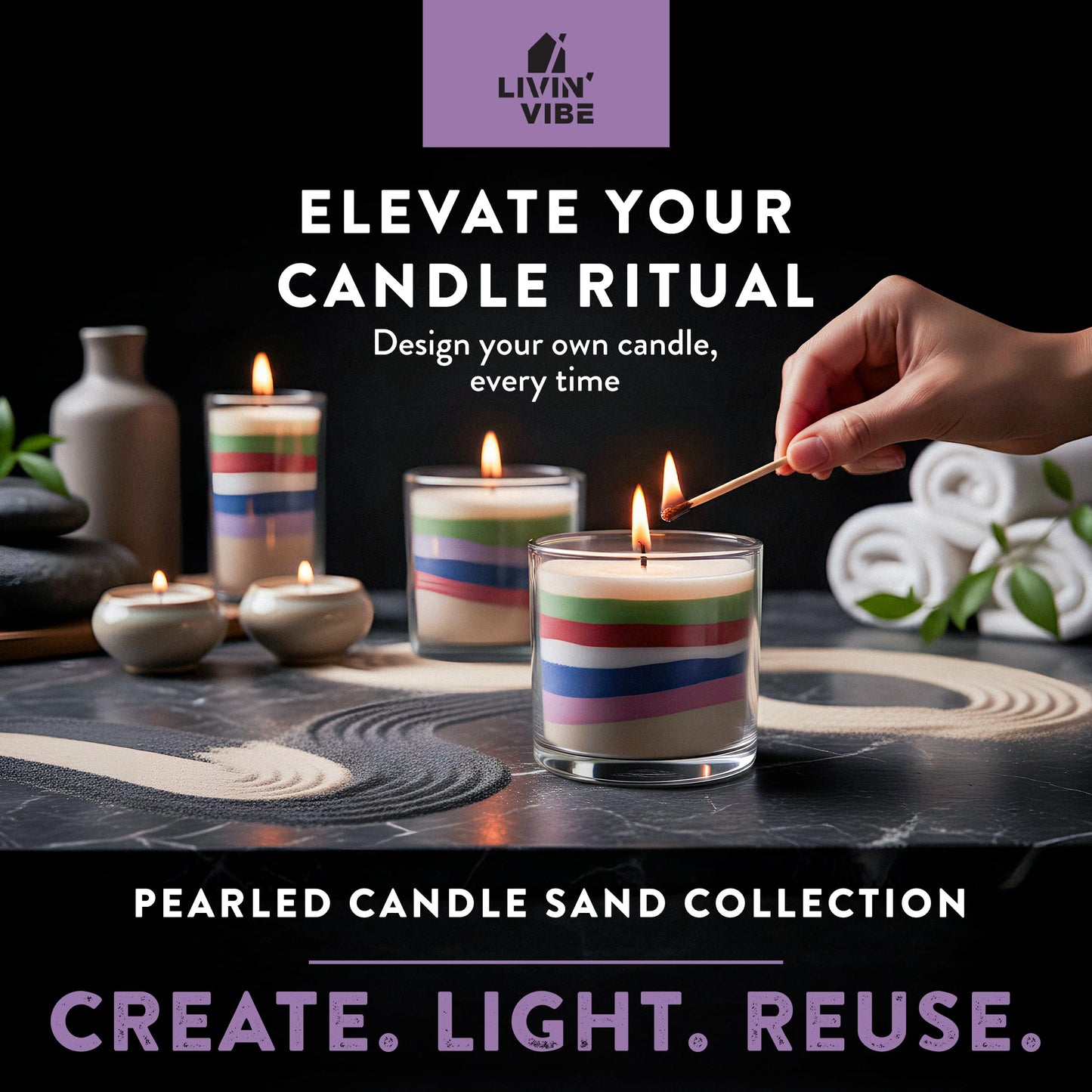 LIVINVIBE Pearled Candle Sand 10.5 oz (300g) – Lavender Serenity Scented Candle, Purple Color, Relaxing Aromatherapy, Home Decor, Stress Relief, Long-Lasting Burn