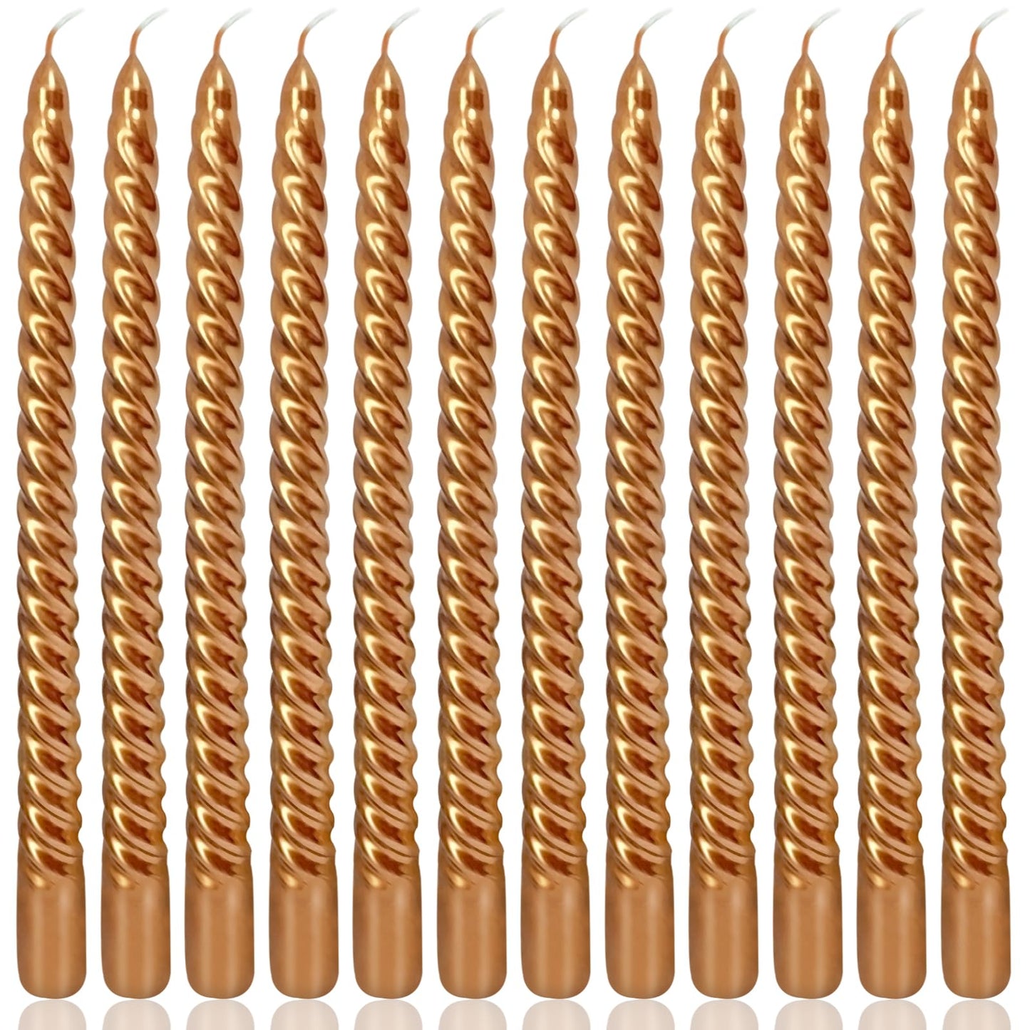 10 Inch Bronze Spiral Taper Candles Set for Holiday Decor, 12 Pack Unscented Twisted Candlesticks, Dripelss Thin Tapered Candles for Wedding Dinner Parties Galas Award Ceremonies Religious