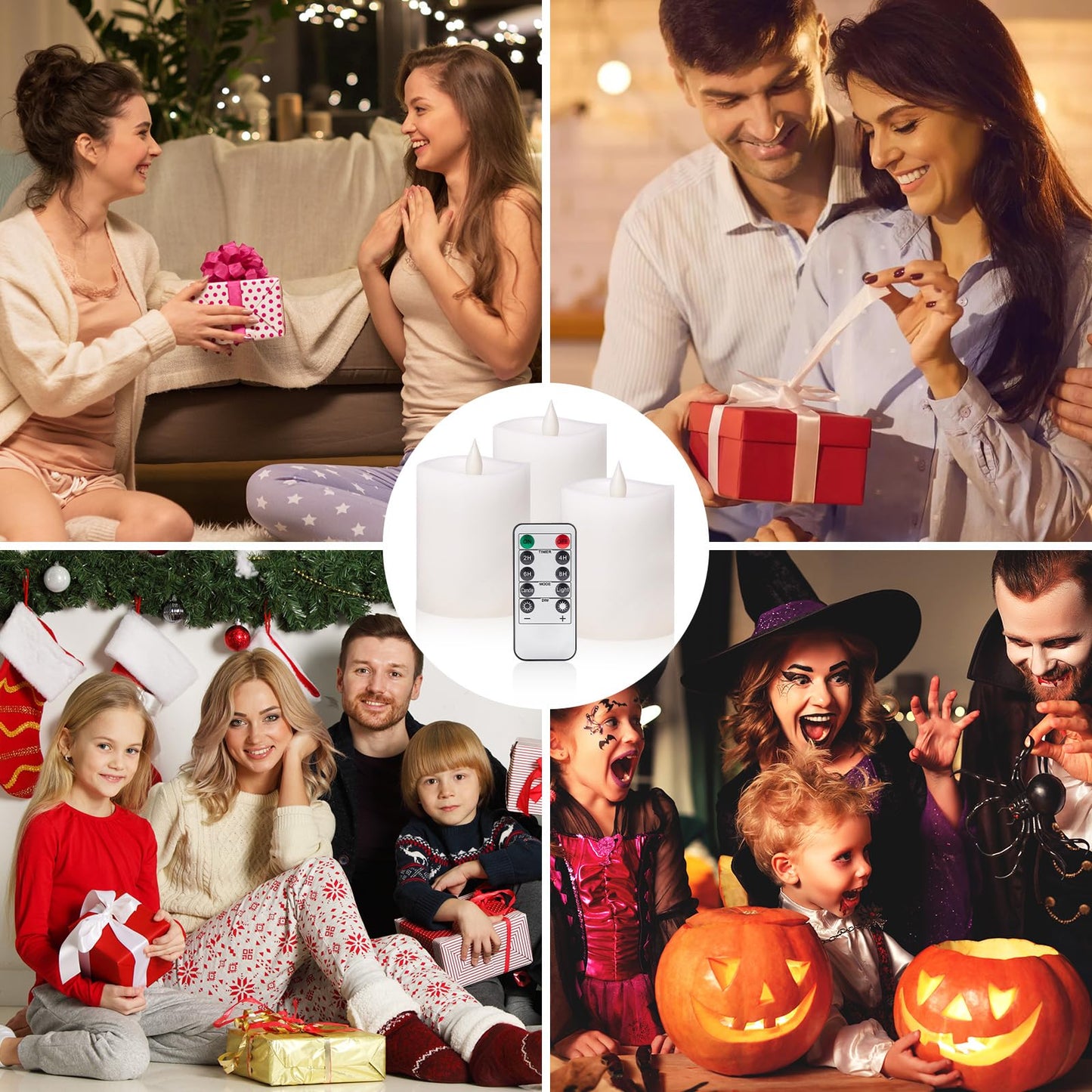 "3"x4" Flickering Flameless Candles with Remote Timer- Set of 3 Real Wax White Pillar LED Candles for Indoor/Outdoor Fireplace & Home Decor, Battery Operated with 600+ Hours Flickering (3" Diameter)