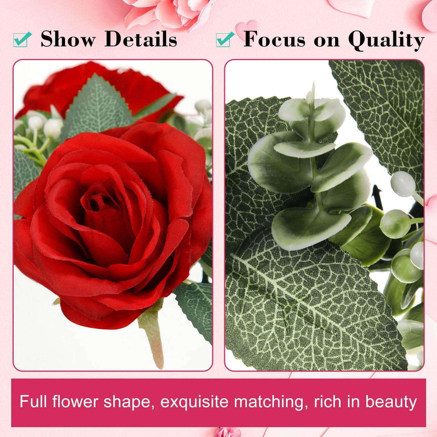 Yunlly 12 Pcs Rose Candle Rings with Flameless Candles Sets, Artificial Flower Eucalyptus Wedding Centerpiece 3 Inch Pillar Candleholders Wreaths for Wedding Party Mother's Day (Red)