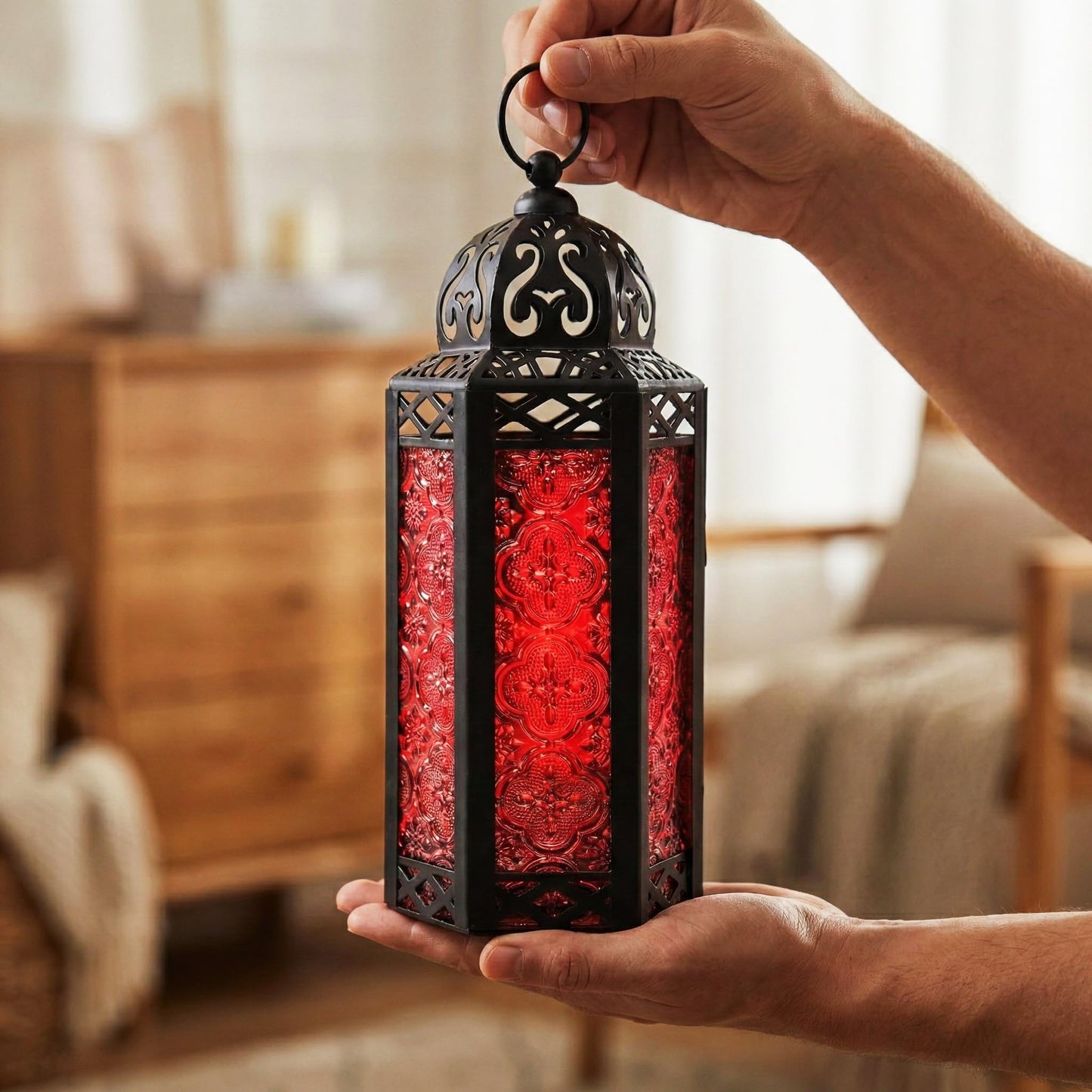 Vela Lanterns Candle Holder, Gothic Dark Academia Decor, Red Moroccan Lantern, Turkish Lamp, Whimsigoth Medieval Goth Accents, Hanging Centerpiece, Vampire Home Bathroom Decoration, Medium, 2-Pack