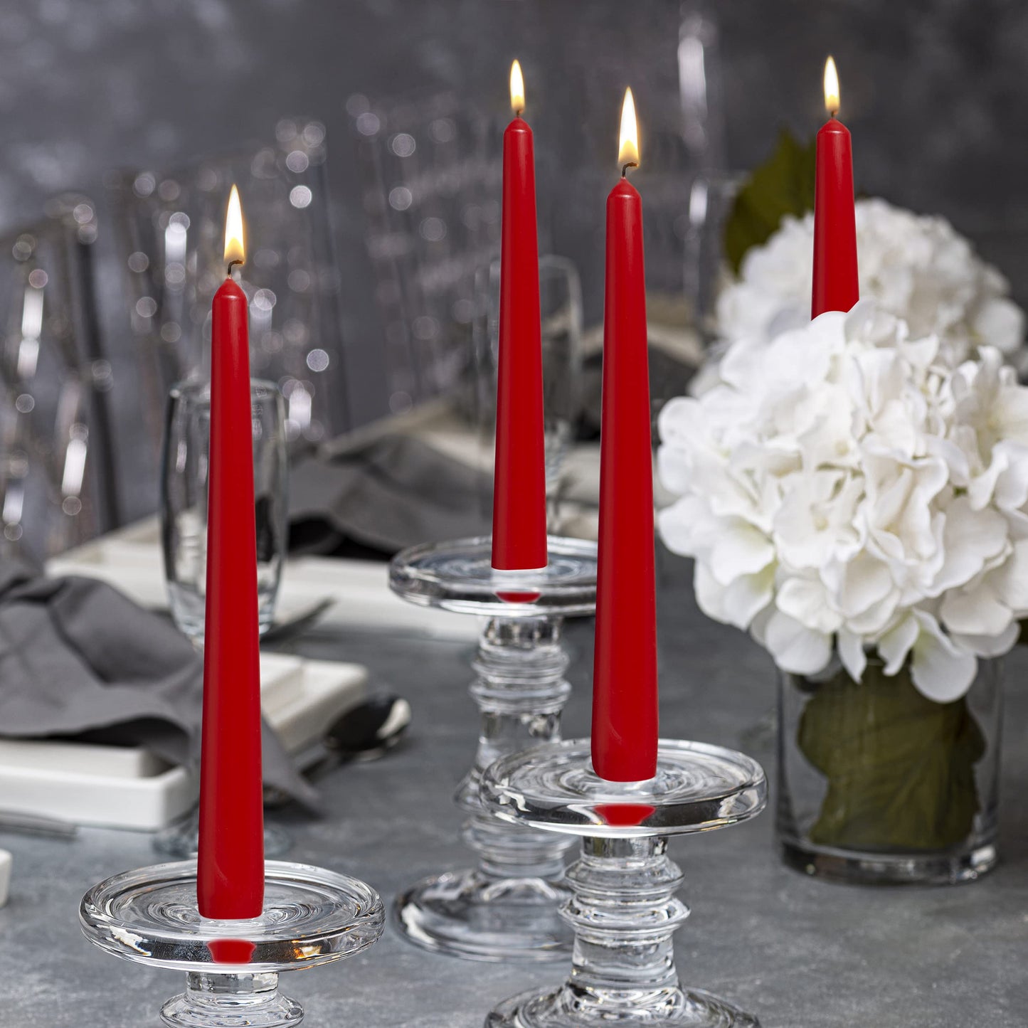 BOLSIUS Red Taper Candles - 4 Pack Unscented 10 Inch Dinner Candle Set - 8 Hours Burn Time - Premium European Quality - Smokeless and Dripless Household, Wedding, Party, and Home Decor Candlesticks