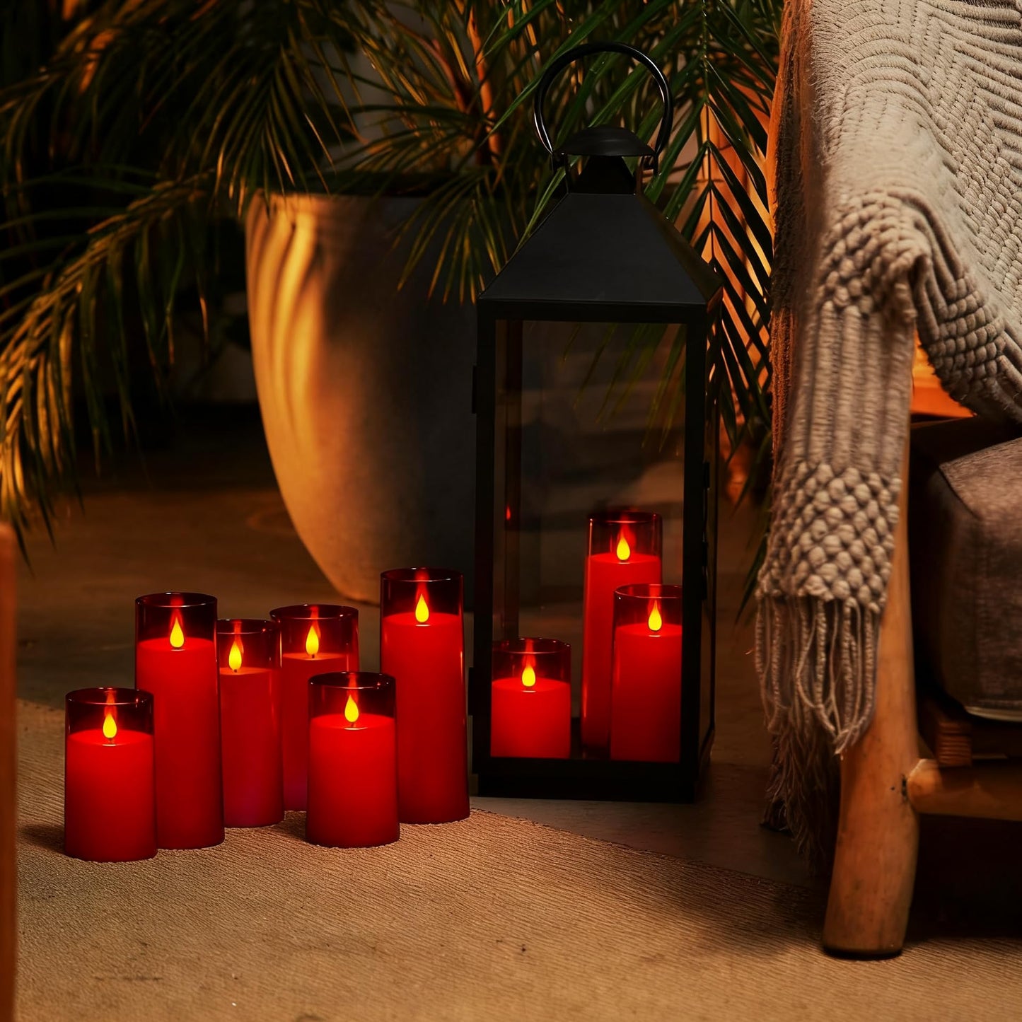 Homemory Christmas Red Flickering Flameless Candles, Battery Operated Acrylic LED Pillar Candles with Remote Control and Timer, Set of 9