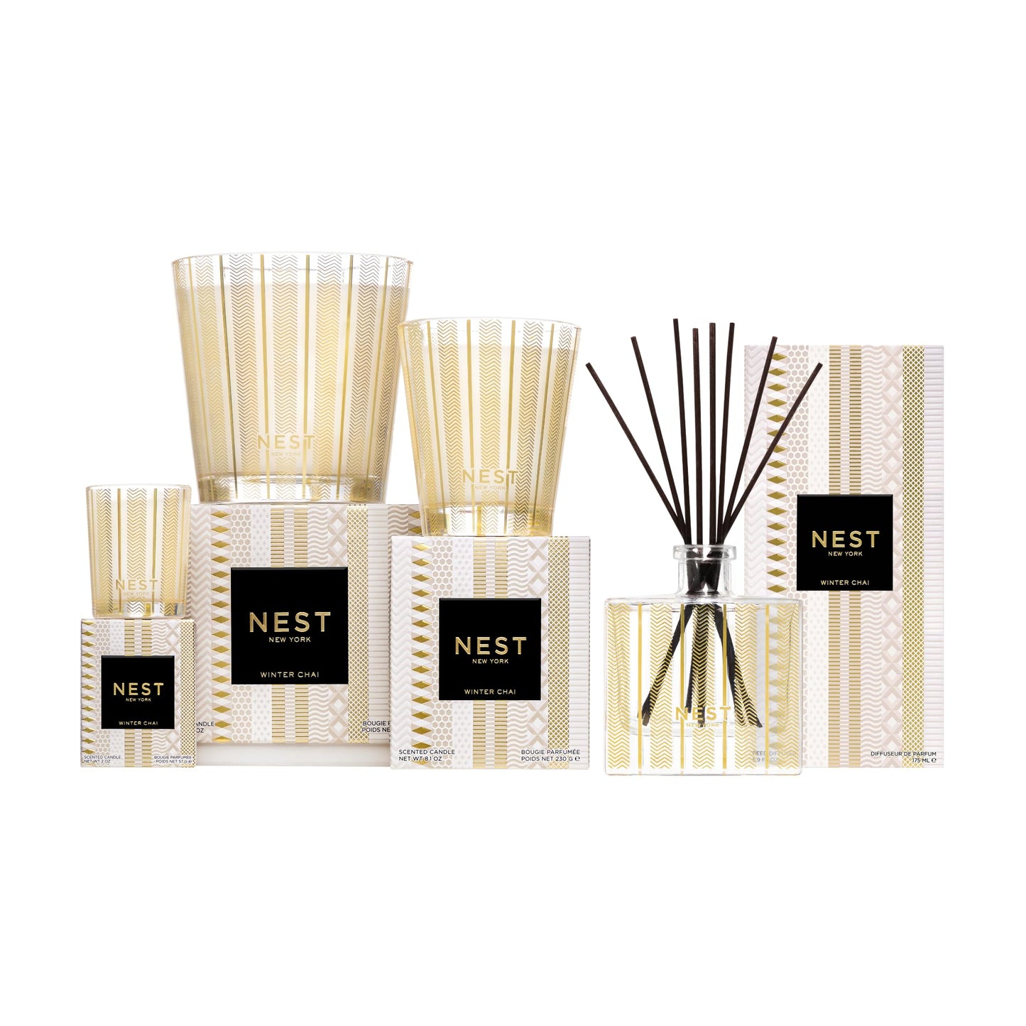 NEST New York Scented Classic Candle, Winter Chai - 8.1 oz - Up to 60-Hour Burn Time - Reusable Glass Vessel