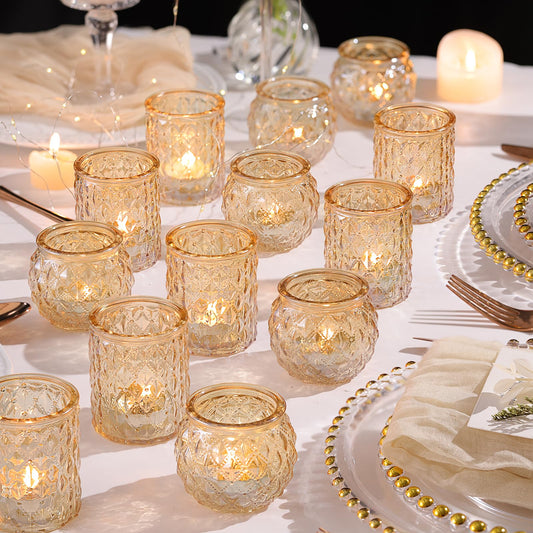 NITIME 36 Pcs Assorted Gold Votive Candle Holders, Tea Light Candle Holder Glass for Wedding Table Decor, Gold Candle Holders for Table Centerpiece, Brithday and Holiday Decorations