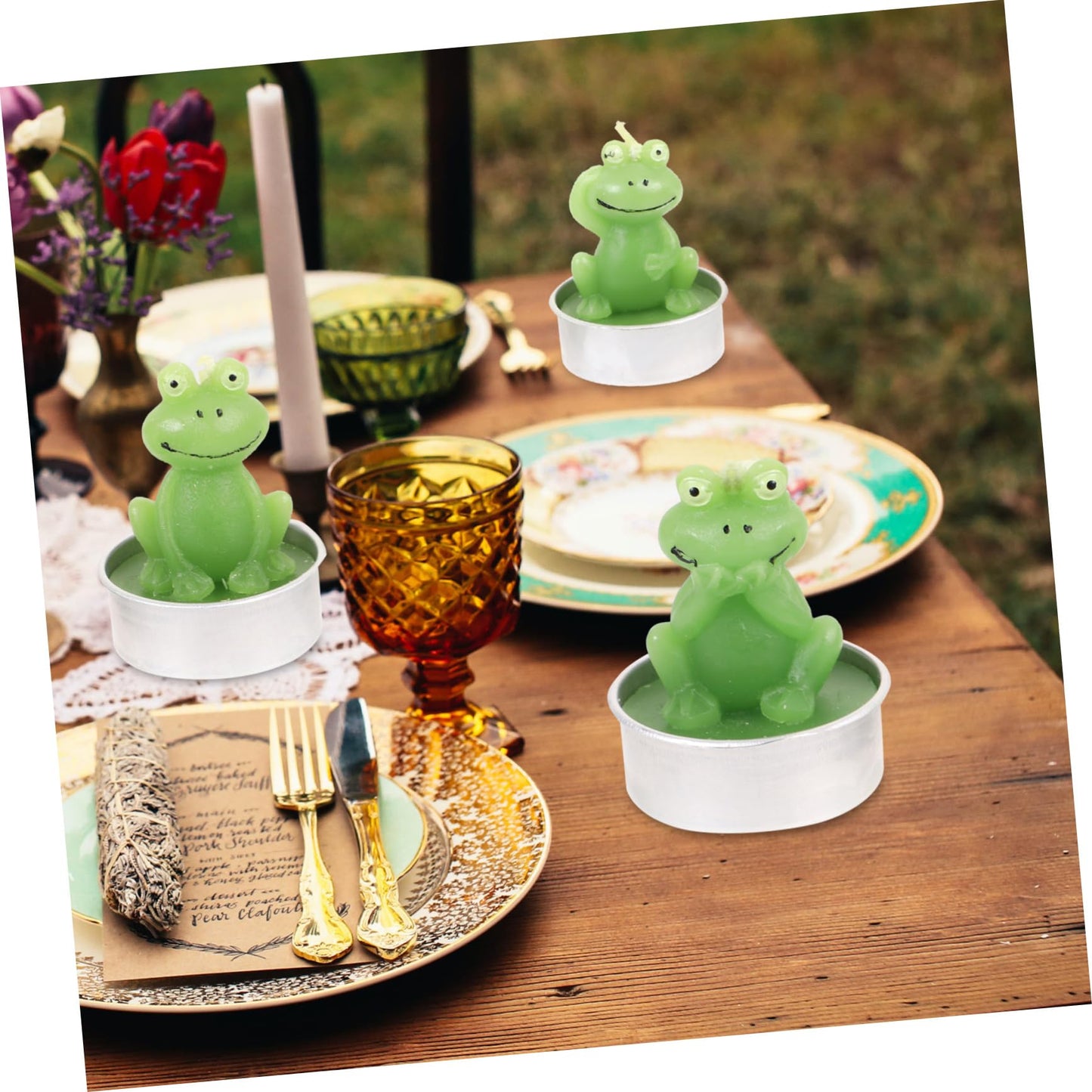 Amosfun 6pcs Frog Shaped Tabletop Candles Cute Animal Decor for Home Unique Desktop Candles for Festive Ambiance for Holidays and Special Occasions