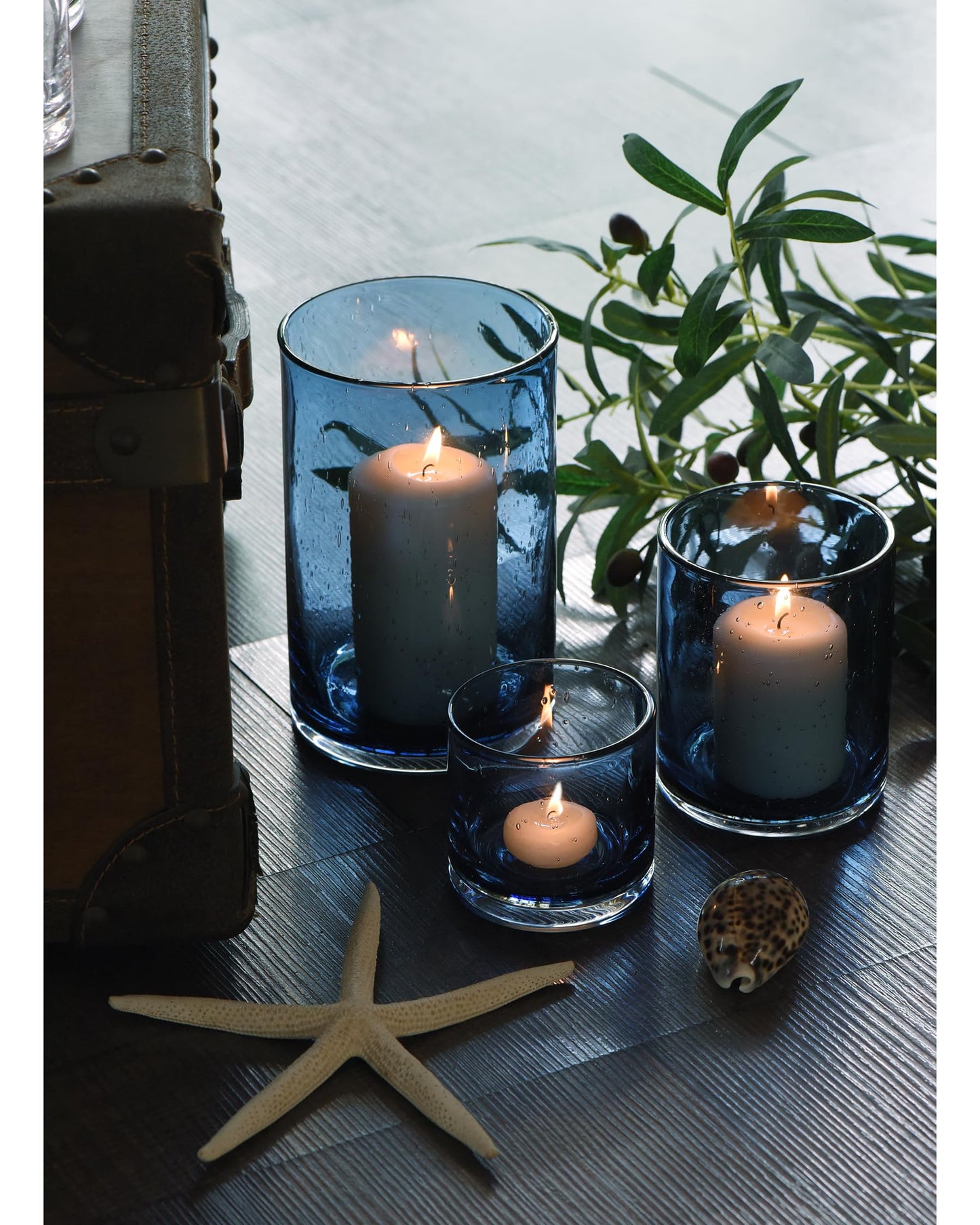 ARIAMOTION Blue Candle Holder, 8" 5" 3.5" Height Set 3