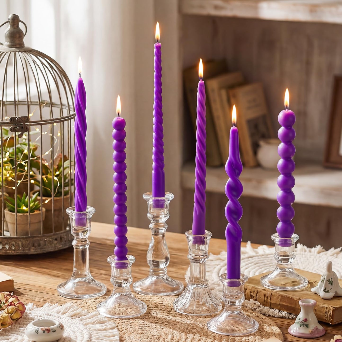 Conelist 10 Inch Purple Twisted Taper Candles Set of 6, Tall Smokeless Twisted Candlesticks for Wedding Holiday Birthday Home Party Decorations
