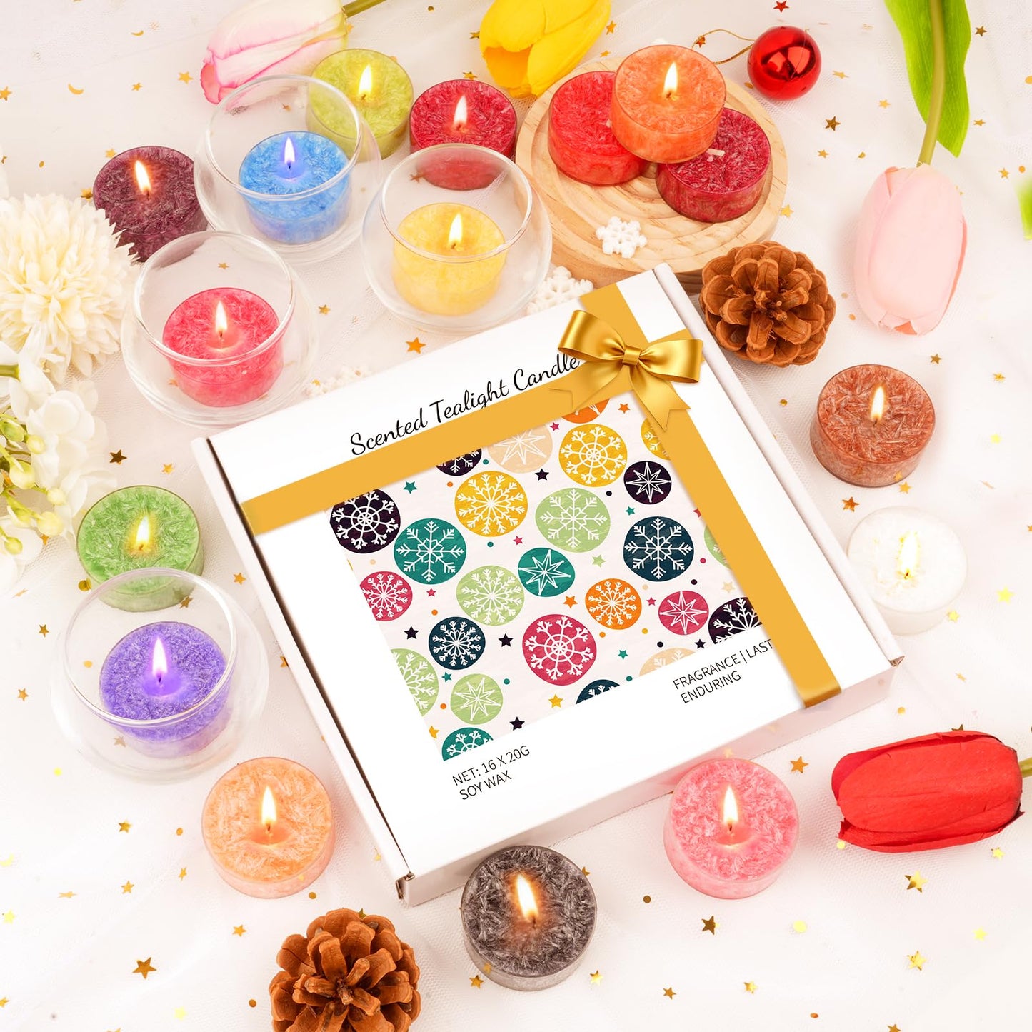 Tealight Candles for Women 16 Pack Aromatherapy Scented Candles Small Candle Gift Set for Women with 16 Scents Long-Lasting Soy Wax Candles for Relaxation, Decor, Christmas, Birthday, Mother's Day