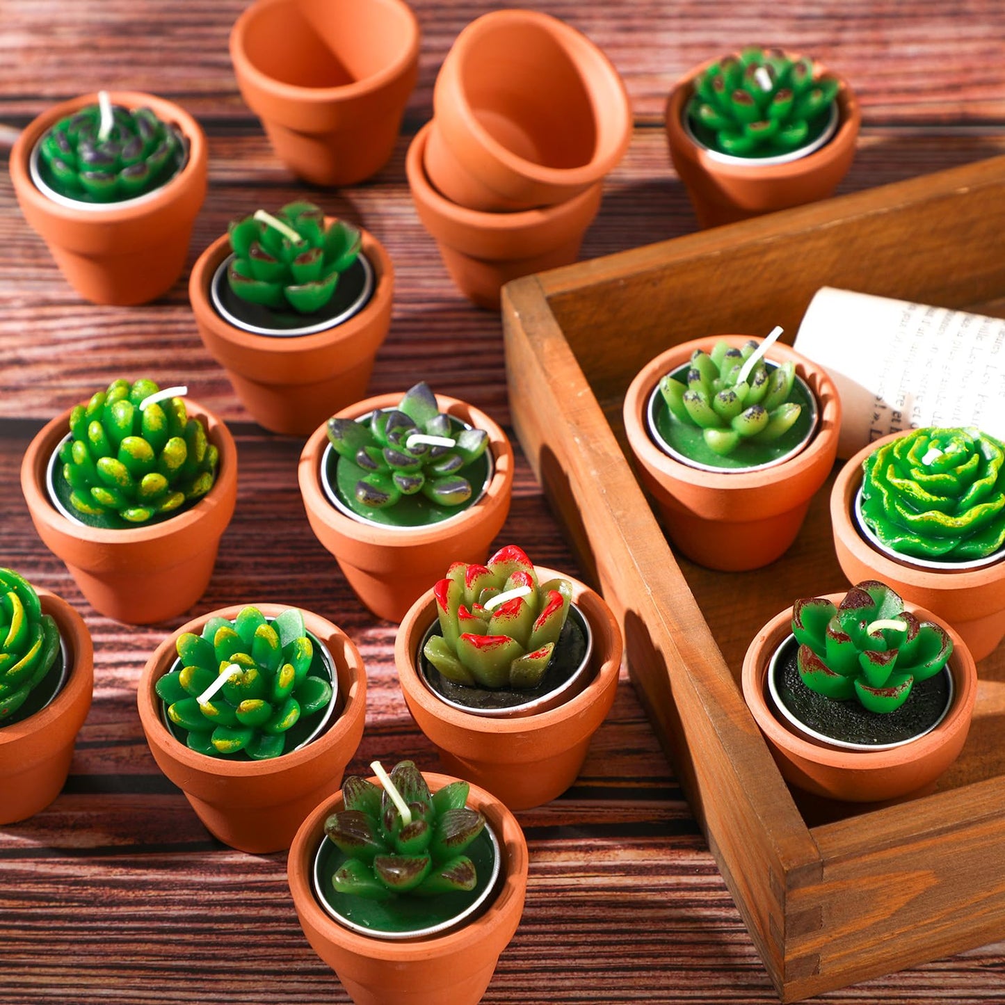 Shihanee 36 Pcs Succulent Cactus Tealight Candles with Mini Terracotta Pots, Spring Decor, Fiesta Cinco De Mayo Party Decorations, Mexican Party Favors, Baby Shower Wedding Table Decor(Red)