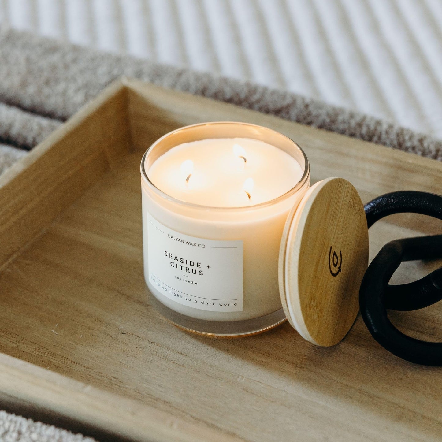 Calyan Wax Co. Seaside & Citrus 3 Wick Scented Candle - 43 Hour Burn - Luxury 3 Wick Soy Candles - Clean Soy Wax Candles - Long Lasting Large Glass Jar Candle for Home - 14.9oz