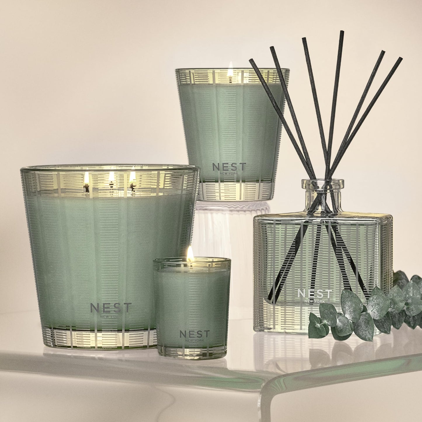 NEST New York Scented 3-Wick Candle, Wild Mint & Eucalyptus - 21.2 oz - Up to 100-Hour Burn Time - Reusable Glass Vessel