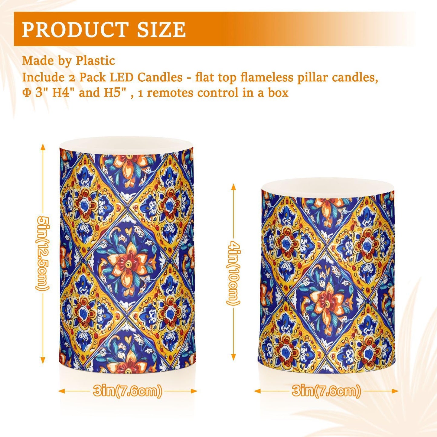Flameless Candles Battery Operated Vintage Mexican Talavera Ceramic Tiles Flickering Led Pillar Candles With Remote Control Ethnic Flowers Pottery Colour Changing Warm Light Candles For Wedding Hall