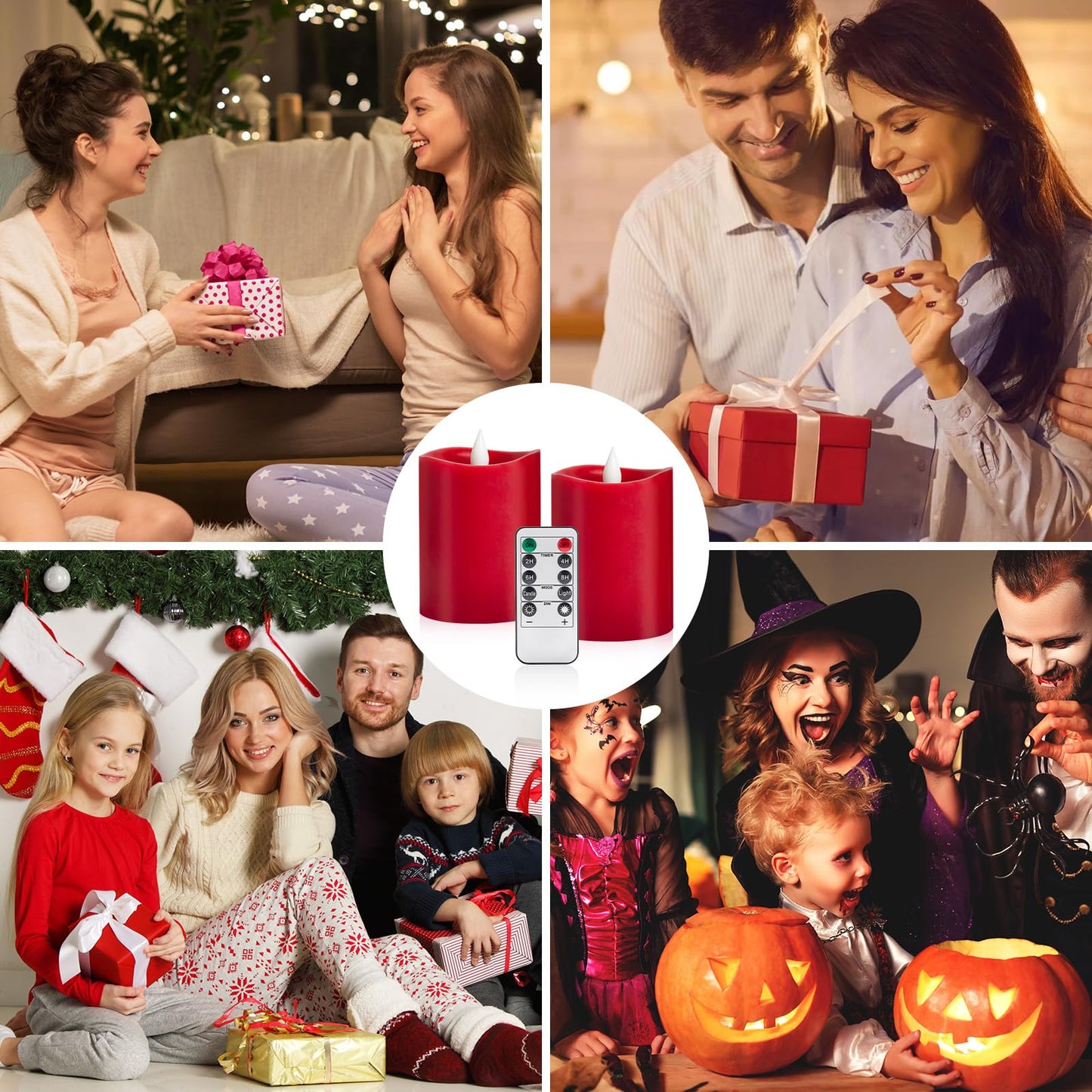 Woocodowe 3" x 4" Red Flameless Candles - LED Pillar with Remote, Timer, Flickering, 600+ Hour Battery Life, Ideal for Christmas, Halloween, and Indoor Decor (Red, 3"*4"-2pcs)