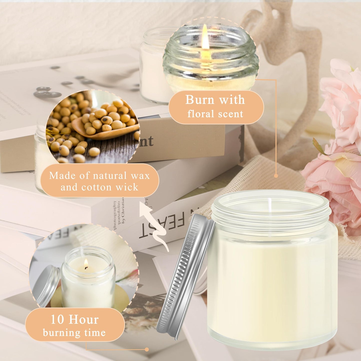 ACITHGL 36 Pcs 4oz Mini Mason Jar Candles Small Scented Candles Bulk Aromatherapy Ideal Souvenir Favors for Wedding Birthday Party (Vanilla, Lilac, Gardenia, Silver)