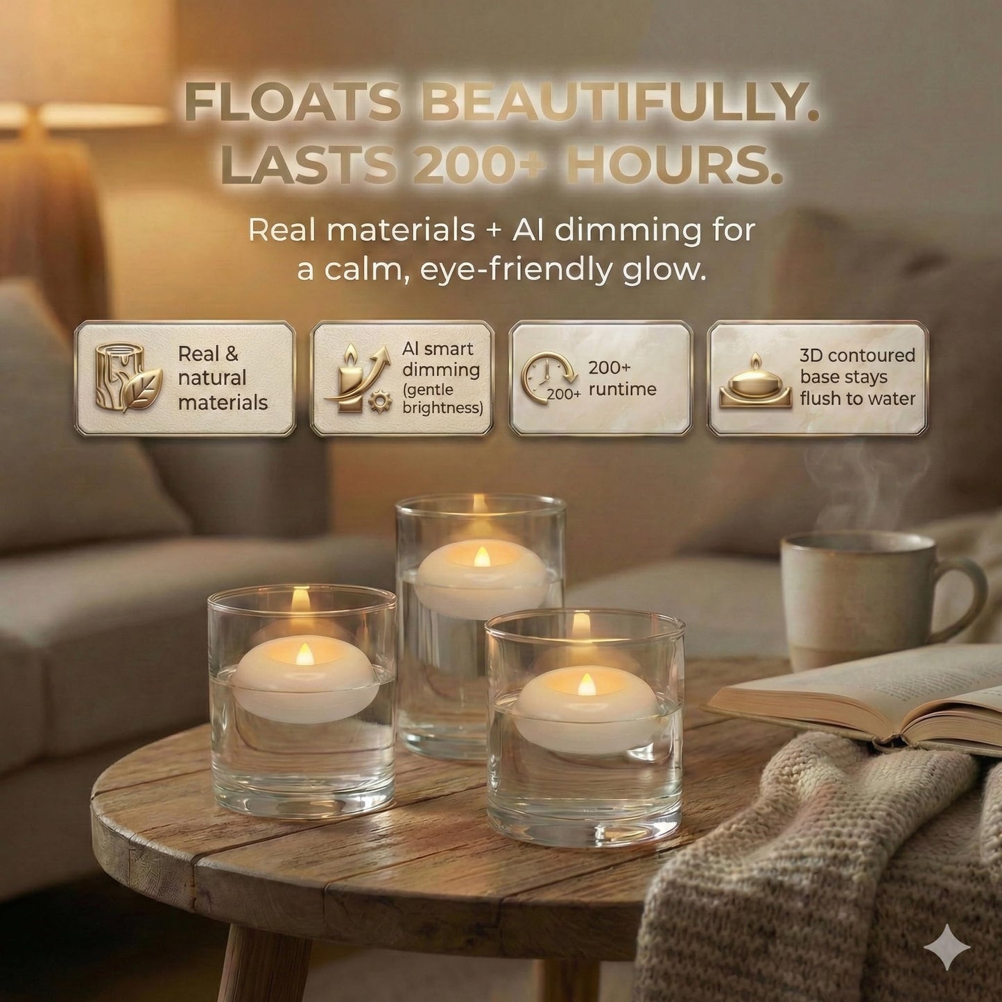 Aignis 24pcs Flameless Floating Candles Waterproof, 200Hr 3”LED Floating Tea Lights with Battery, Water-Activated Candles for Pool, Wedding Centerpieces, Bath & Spa, Home Decoration (Elegant White)
