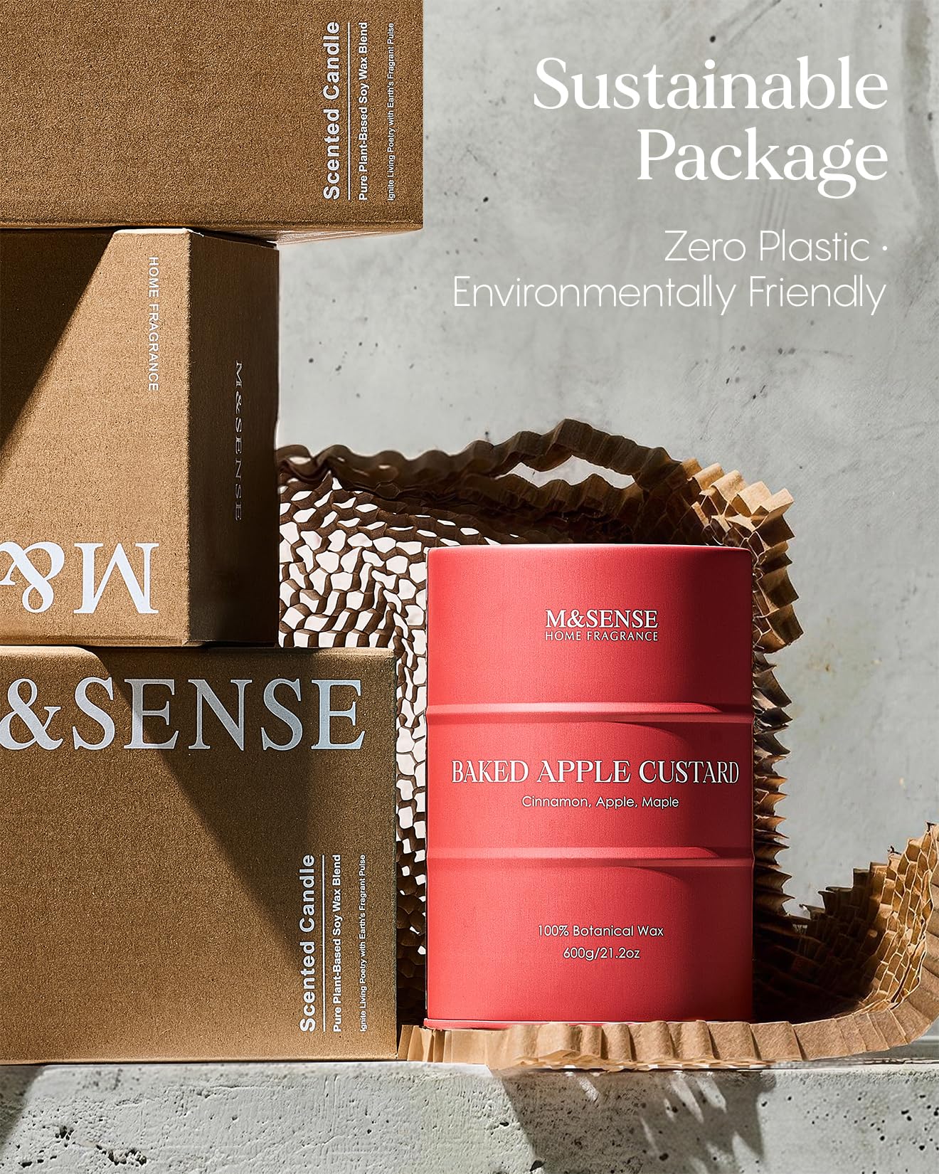 M&SENSE Baked Apple Scented Candles Large, Natural Soy Candles 21.2oz 120 Hour Slow Burning,Christmas Candle Candle for Stress Relief Meditation Relaxing,Aromatherapy Christmas Decor