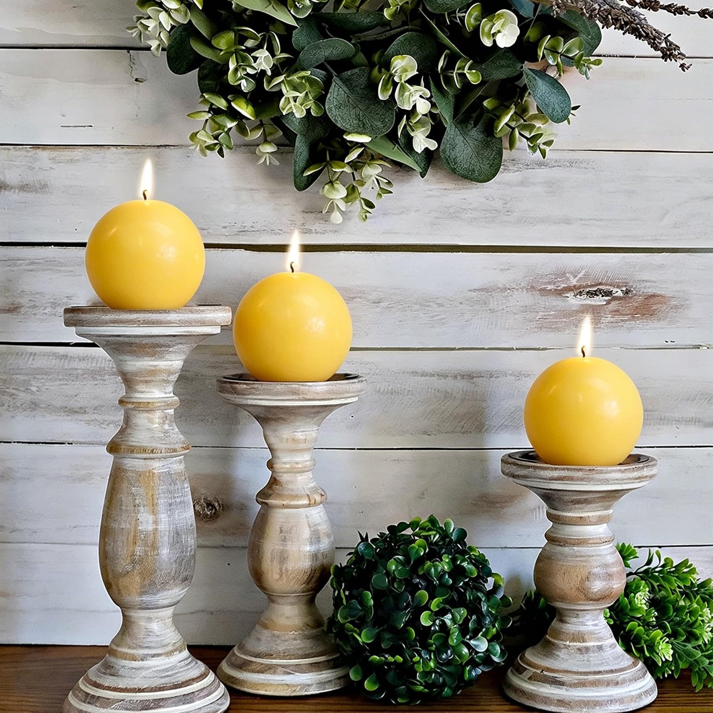 MAITREYA Beewax Round Pillar Candles-Unscented Decoration Candles Set of 3-Clean Burning Drisspless Dinner Candles of Home Decor Party