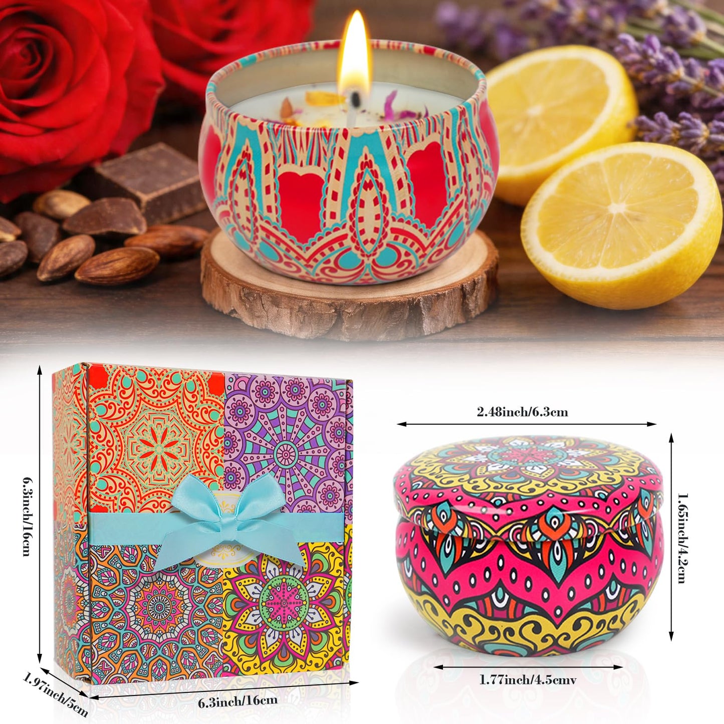 MILINITIQI 4 Pack Candles Gift Set for Women, Small Scented Candles with 8% Essential Oils, Natural Soy Candle with Floral Scents, Elegant Gifts for Women,Men, Spa,Bath,Yoga,Birthday Valentine's Day
