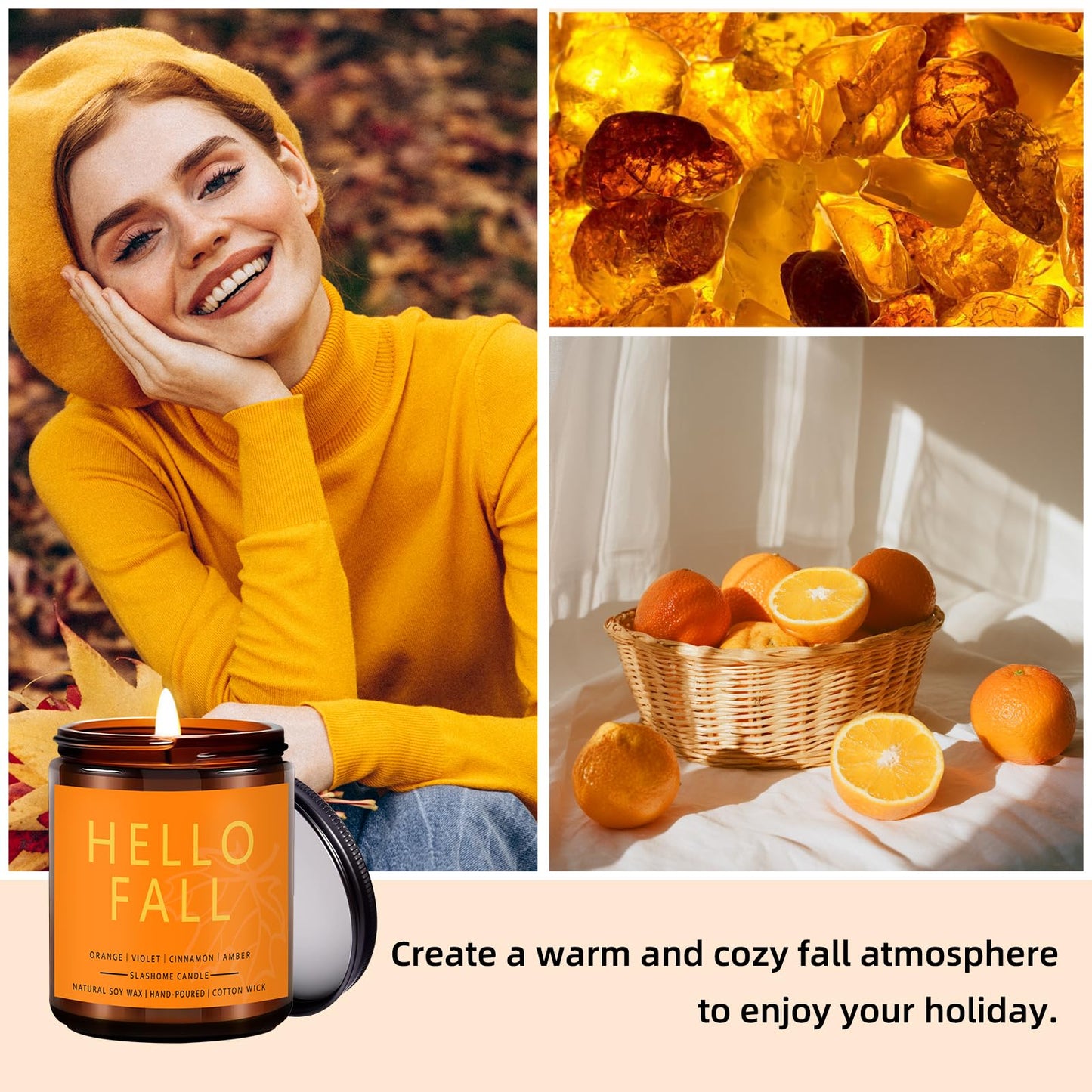 Fall Scented Candles Hello Fall 7oz – Warm Pumpkin Spice & Sweet Apple Soy Wax Candle for Cozy Autumn Home Décor, Perfect Fall Gift, 50 Hour Long Burn