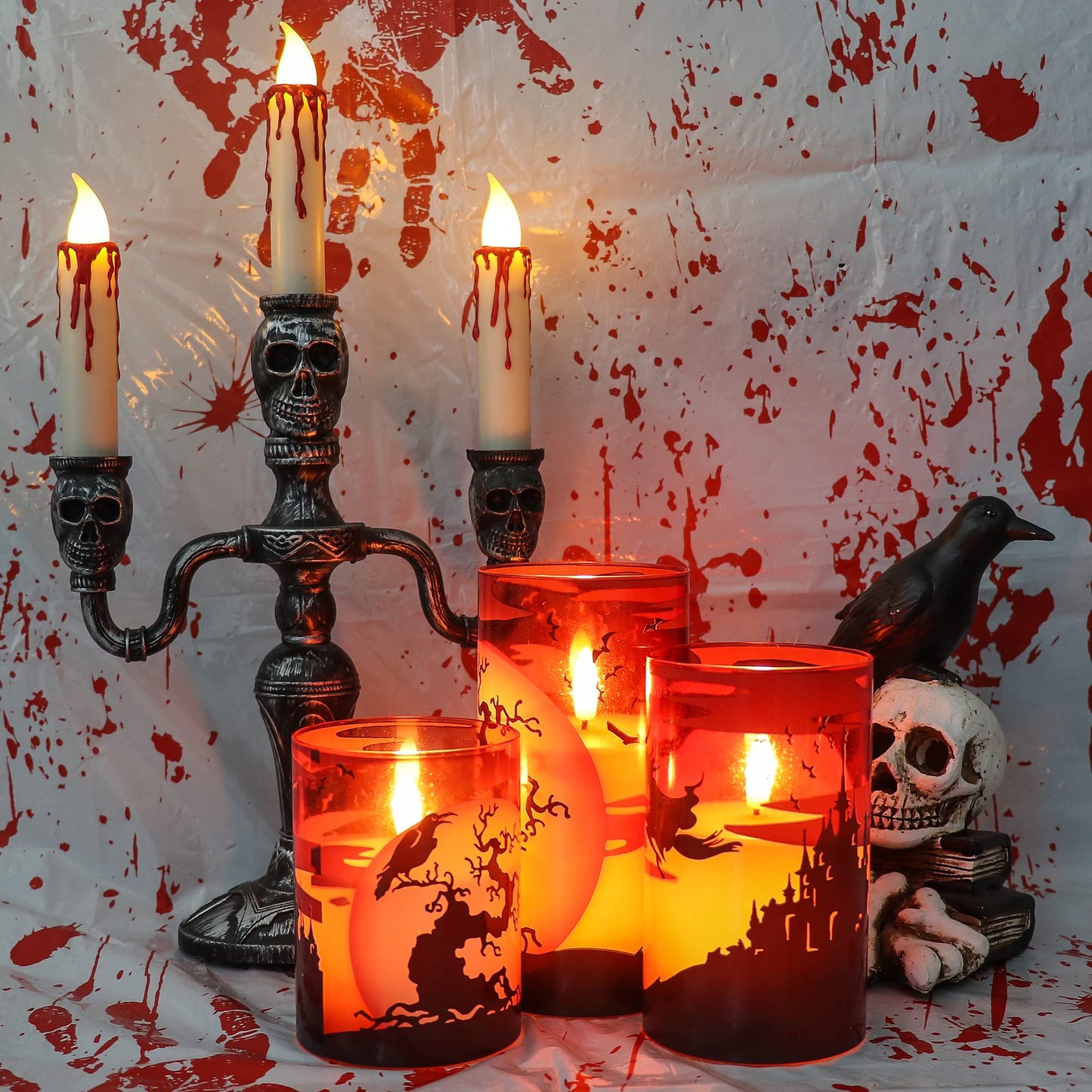 DRomance Witch Glass Flameless Candles with Remote and Timer, Battery Operated Realistic 3D Wick Flickering Real Wax LED Candles Halloween Window Table Holiday Dinner Decor Gifts(3 x 4,5,6 Inches)