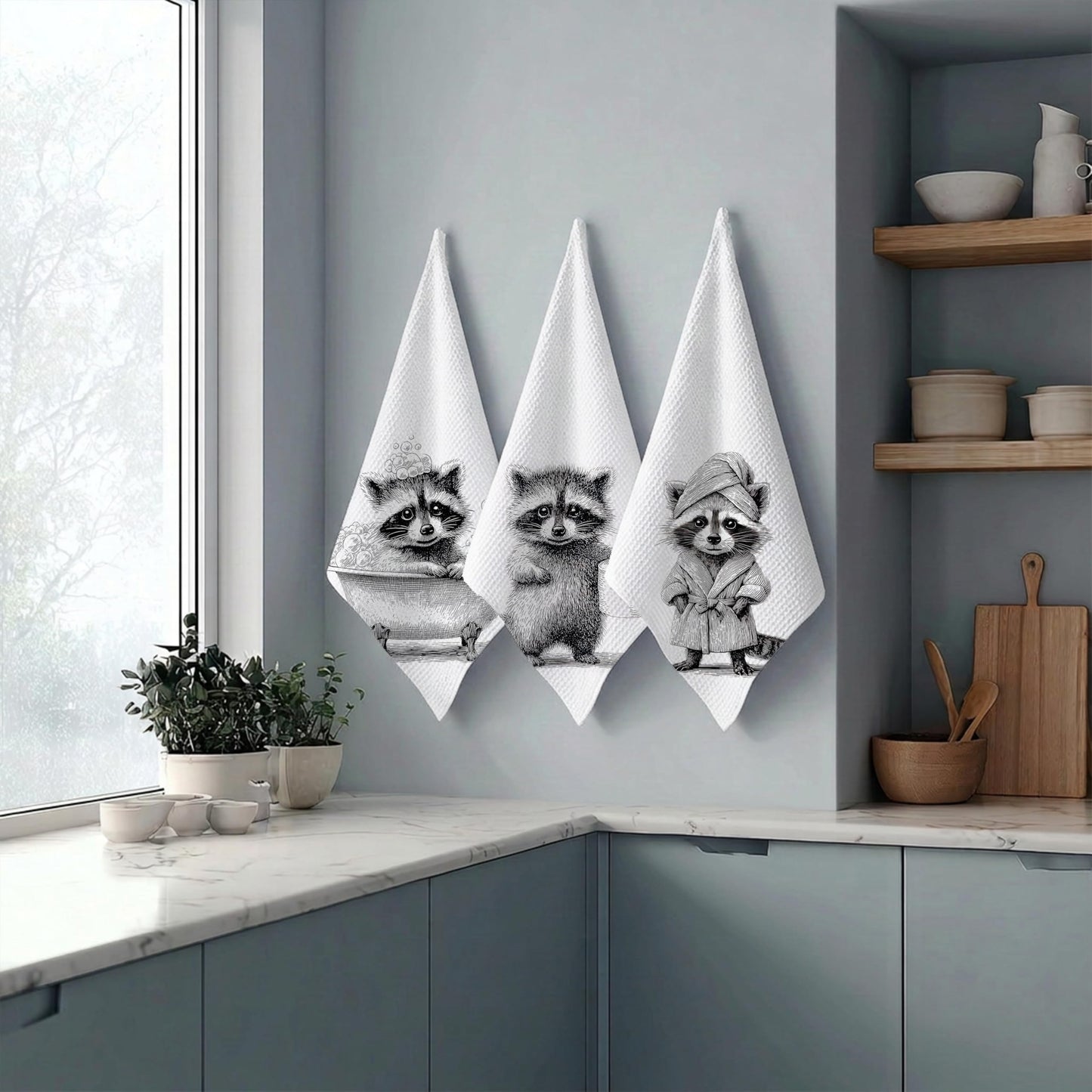 AEREYGBJYJ Funny Racoon Bathroom Hand Towels, Raccoon Bathroom Decor, Black and White Trash Panda Wild Animal Decorative Hand Towels for Kids Bathroom Washroom Restroom, 16x24 inch Set of 3