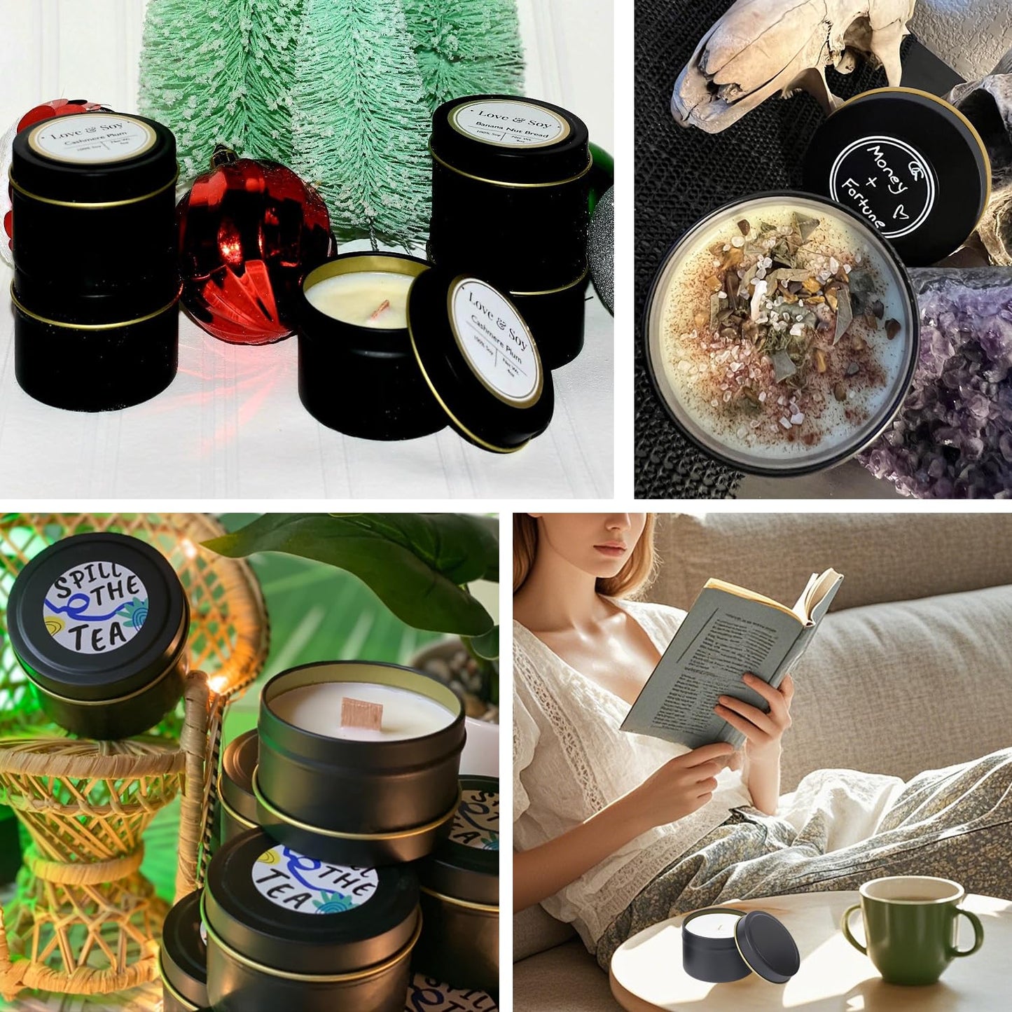 IHDYPPEW 48 Pack 4 oz Black Tins with Lids, Candle Containers, Empty Candle Jars Bulk, Candle Jars for Making Candles, Candle Supplies for Party Favors, Spices, Jewelry, Cosmetics