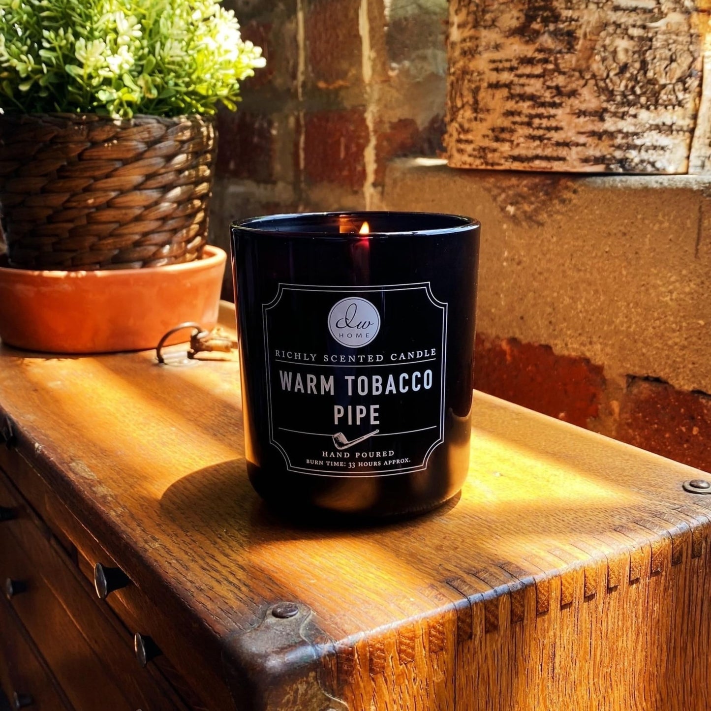 DW Home Warm Tobacco Pipe Scented Candles, 9 oz Single Wick Medium Jar, Up to 33 Hour Burn Time, Hand-Poured, Strong Long Lasting Woodsy Fragrance, Gifts for Men & Women