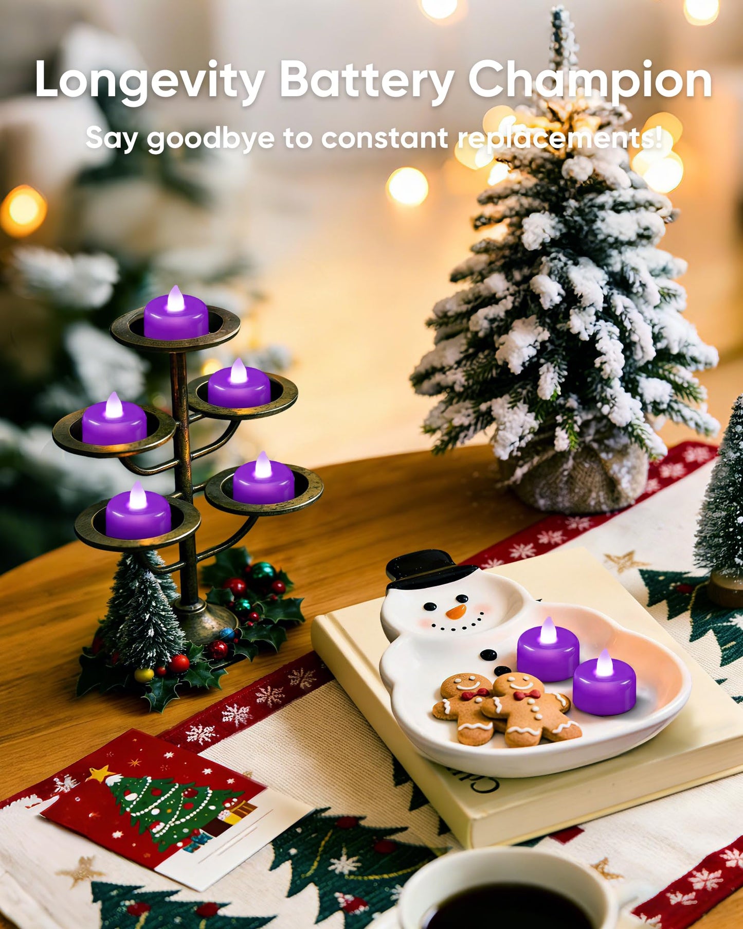 Amagic 24 Pack Purple Flameless LED Tea Lights Candles Battery Operated, Electric Fake Tealight Candles for Party, Wedding, Table Centerpiece, Home Decor, Mardi Gras, Halloween, Christmas, Proposal