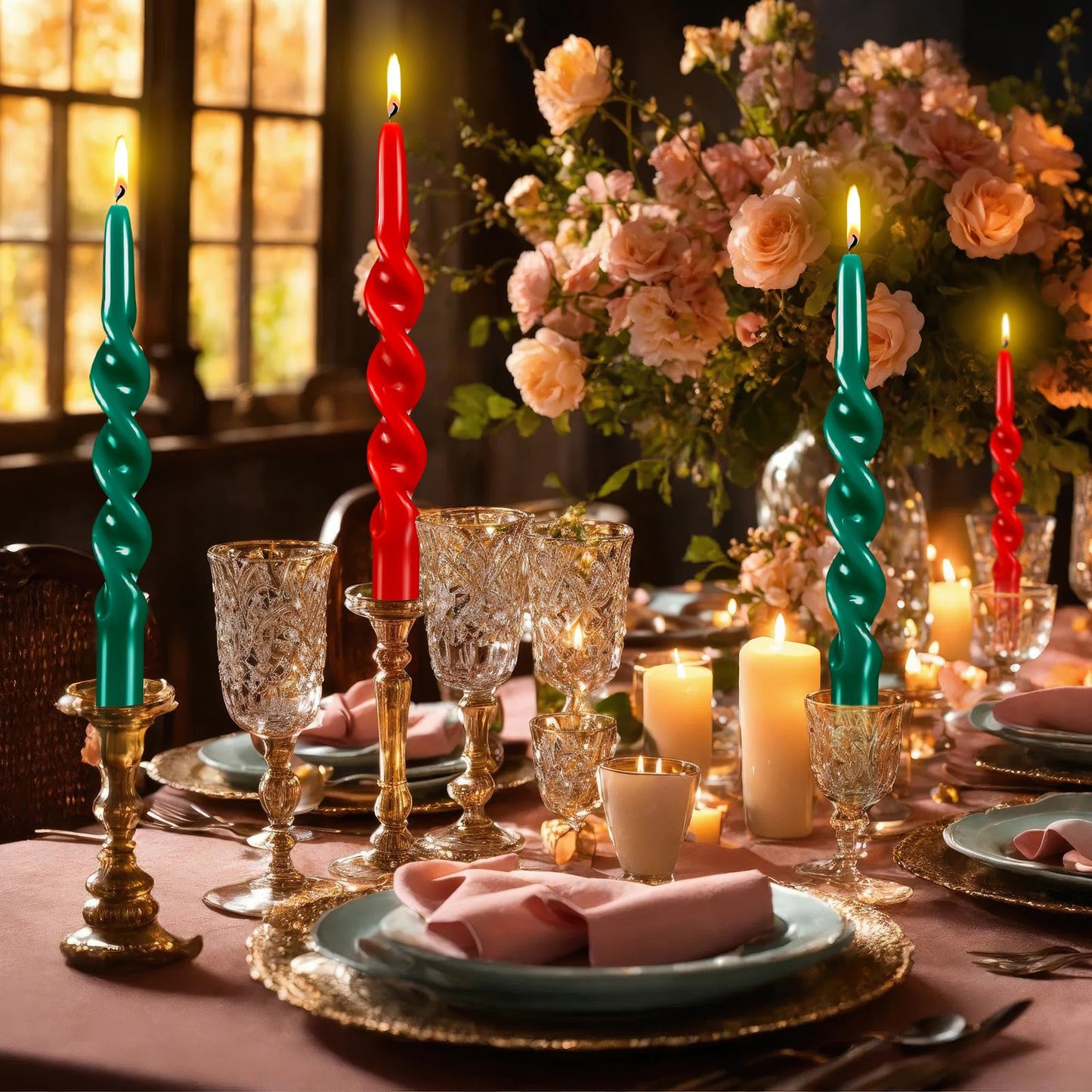 Conelist 12 Pcs 10 Inch Red and Green Taper Candle Unscented Dripless Twisted Christmas Spiral Candles Bulk for Wedding Home Dinner Party Ceremony Religious
