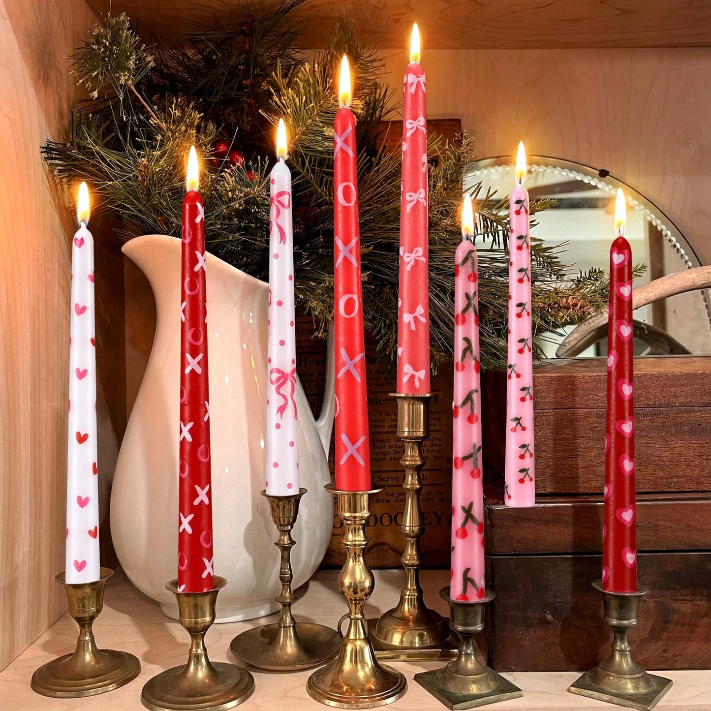 Lounsweer 8 Pcs Valentine Taper Candles 10 Inch Pink Red Heart Decorative Candlesticks Long Unscented Taper Candles for Birthday Wedding Anniversary Party Home Table Decor Holiday Gift