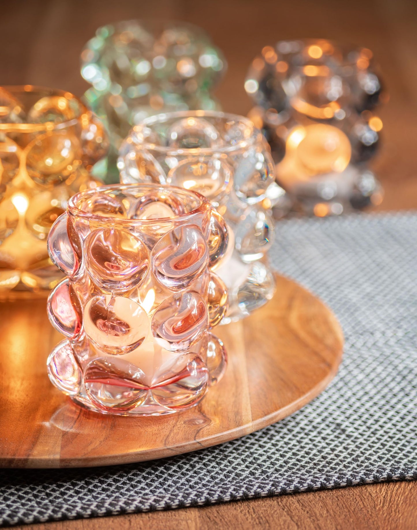 Karma, Lucia Hobnail Votive, Tea Lights Candle Holder, Glass Votive Candle Holders for Table Decorations, Baby Shower, Birthday Party, Weddings and Home Decor, Amber (Pack of 5)