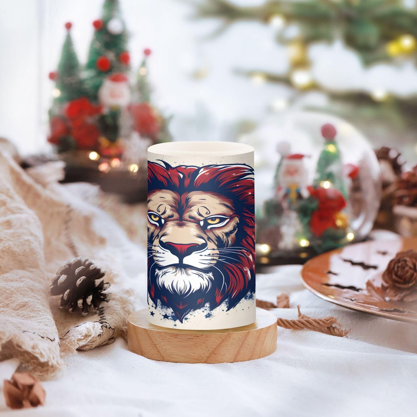 Grgvtei Flameless Candles Ferocious Lion Head Flickering LED Pillar Candles with Remote & Timer, Battery Operated Set of 2 Warm Glow for Wedding Party Home Decoration