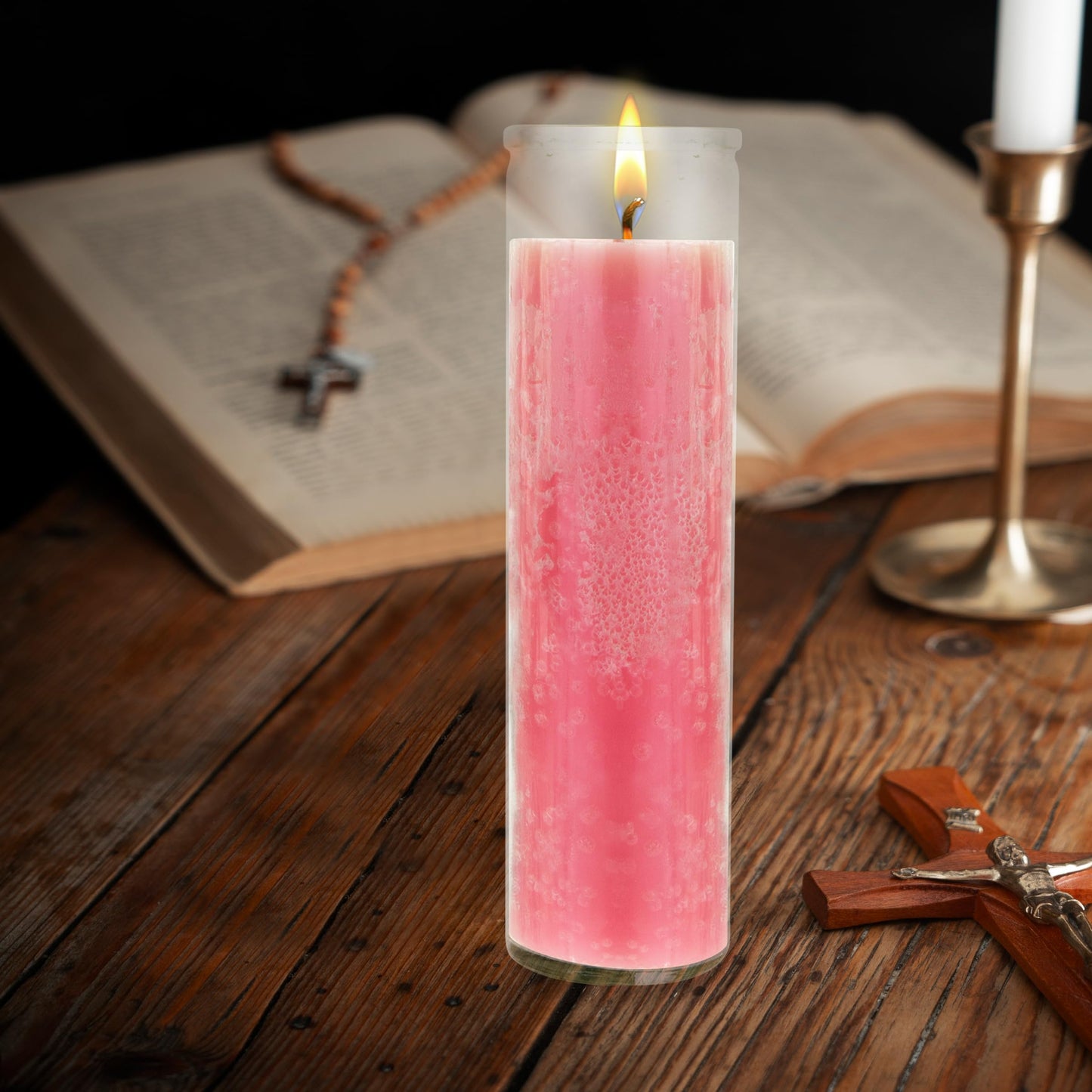 Mega Candles 6 pcs Unscented Pink 7 Day Glass Container Devotional Prayer Candles, Premium Wax Candle 2 Inch x 8 Inch, Sanctuary, Vigils, Prayers, Blessings, Religious, Memorials, Remembrance
