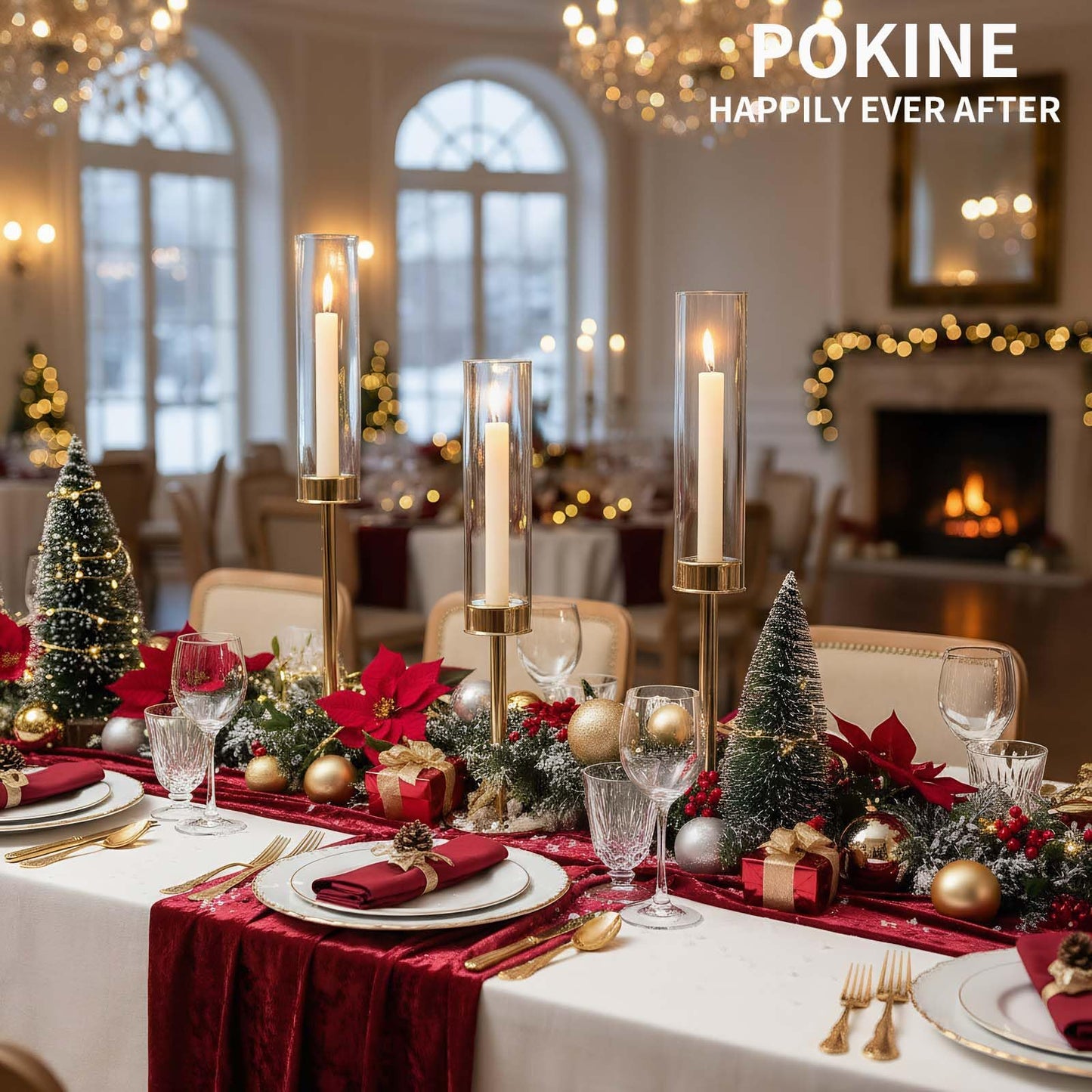 POKINE Gold Candle Holders Set of 6 for Glass Taper Candle Holders,Hurricane Candlestick Holder for Home Decor, Wedding, Dinning, Party Decorative, Anniversary (6,Gold)