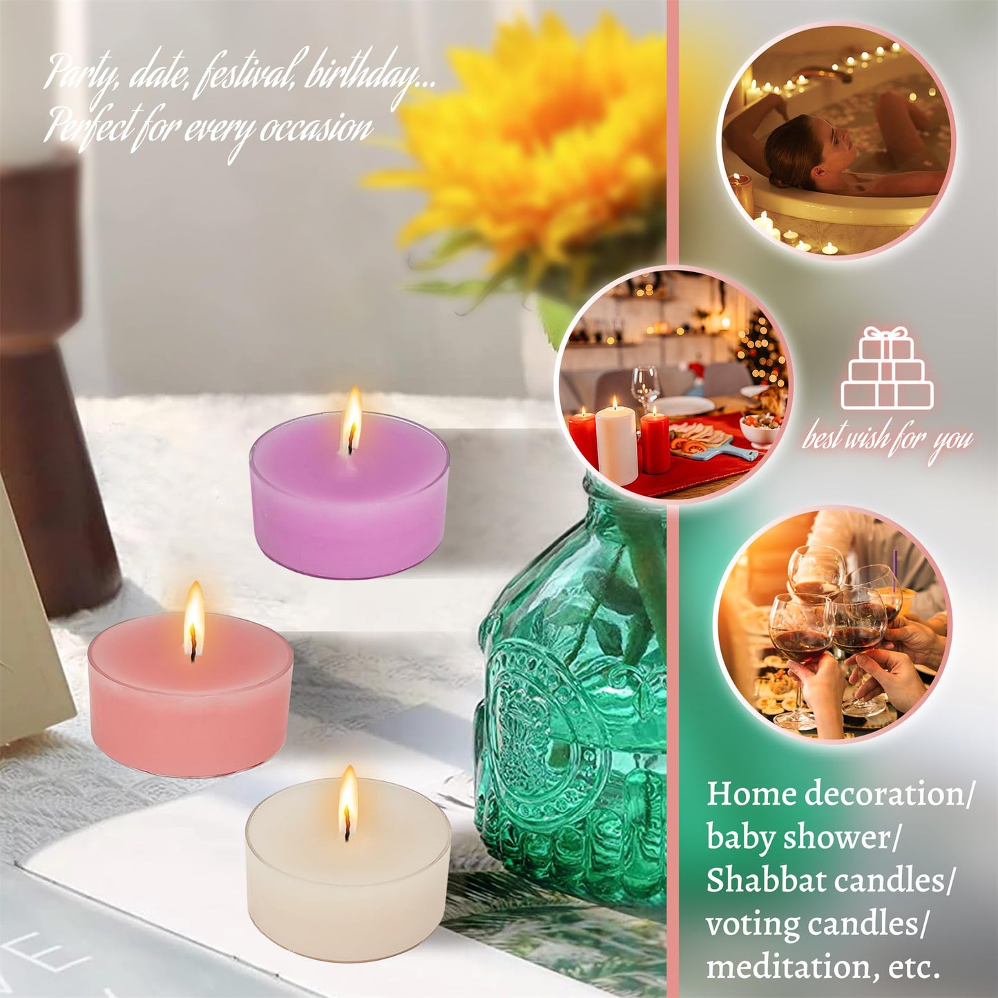 Gedengni Candlesticks Scented Tealight Candles,24pcs Handmade Round Tea Light Candles Rose Scent Wax Tealight Candle Smokeless Candle Stciks for Spa Home Decor Women Gifts (T01-24S-RDGRL)