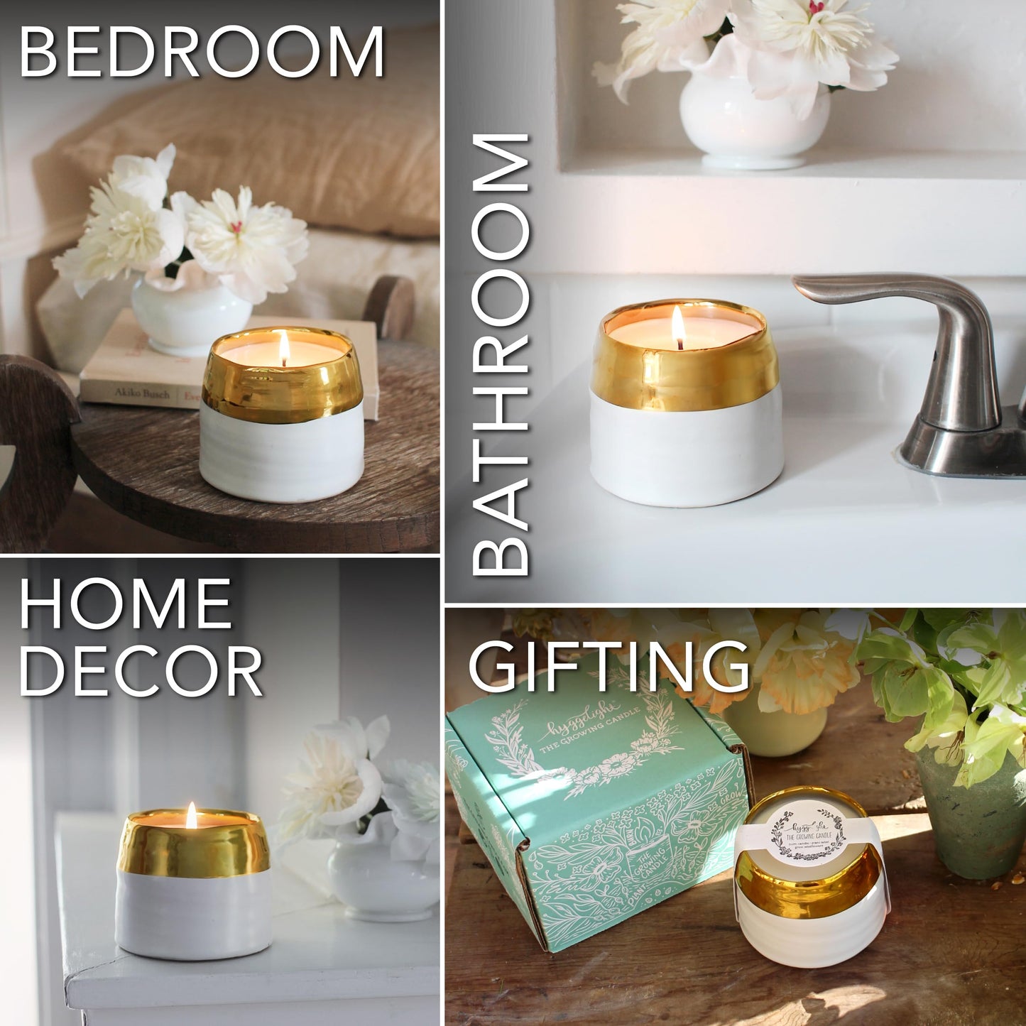 Hyggelight - The Growing Candle, Rosemary & Sage Scent, 10oz Ceramic Pot, Single Wick Aromatherapy Candles, 100% Soy for Women and Men, Clara