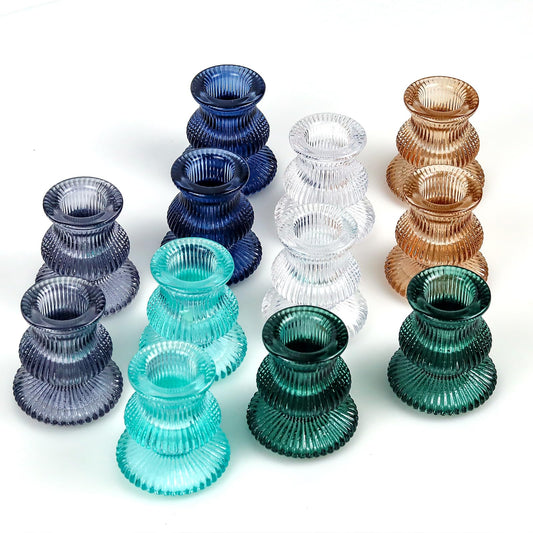 WDHODEC Christmas Taper Candle Holders 12PCS Glass Candlestick Holders for Table Centerpiece Colorful Candle Sticks for Wedding, Party and Winter Decoration(Blue&Green)