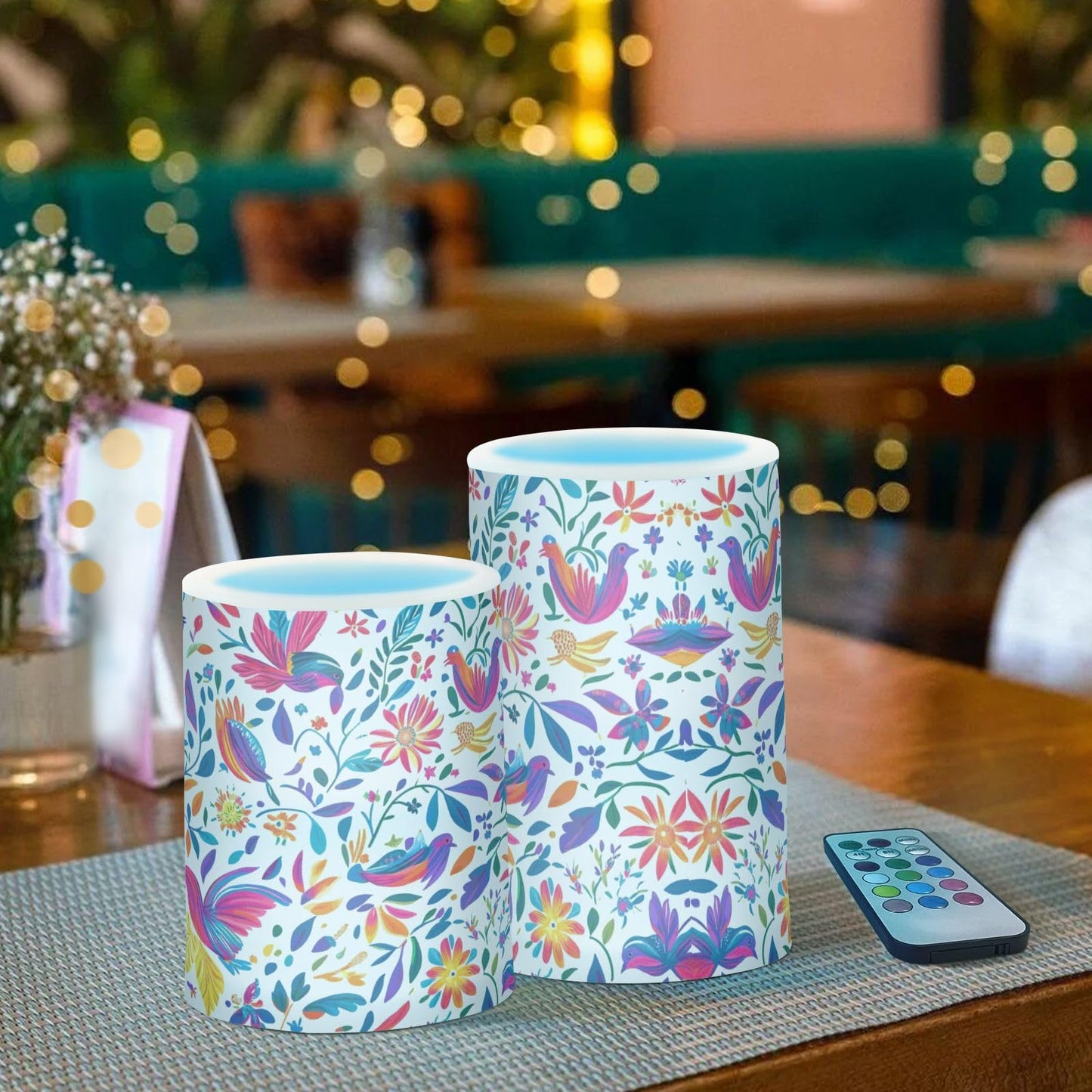 Kcldeci Flameless Candles LED Battery Operated Remote Control Multicolor Plastic Tabletop Decorative Lighting Set of 2