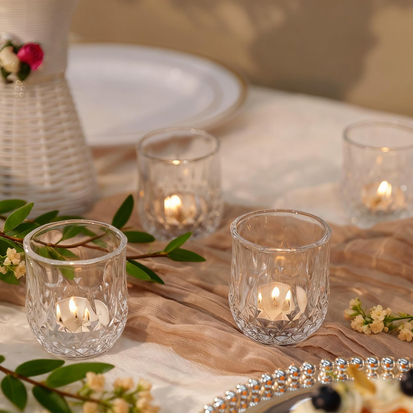 12 Pcs Votive Candle Holders, Clear Glass Tea Lights Candle Holder in Bulk for Table Centerpiece, Tealight Candle Holders for Wedding, Party, Home, Bridal Shower, Birthday