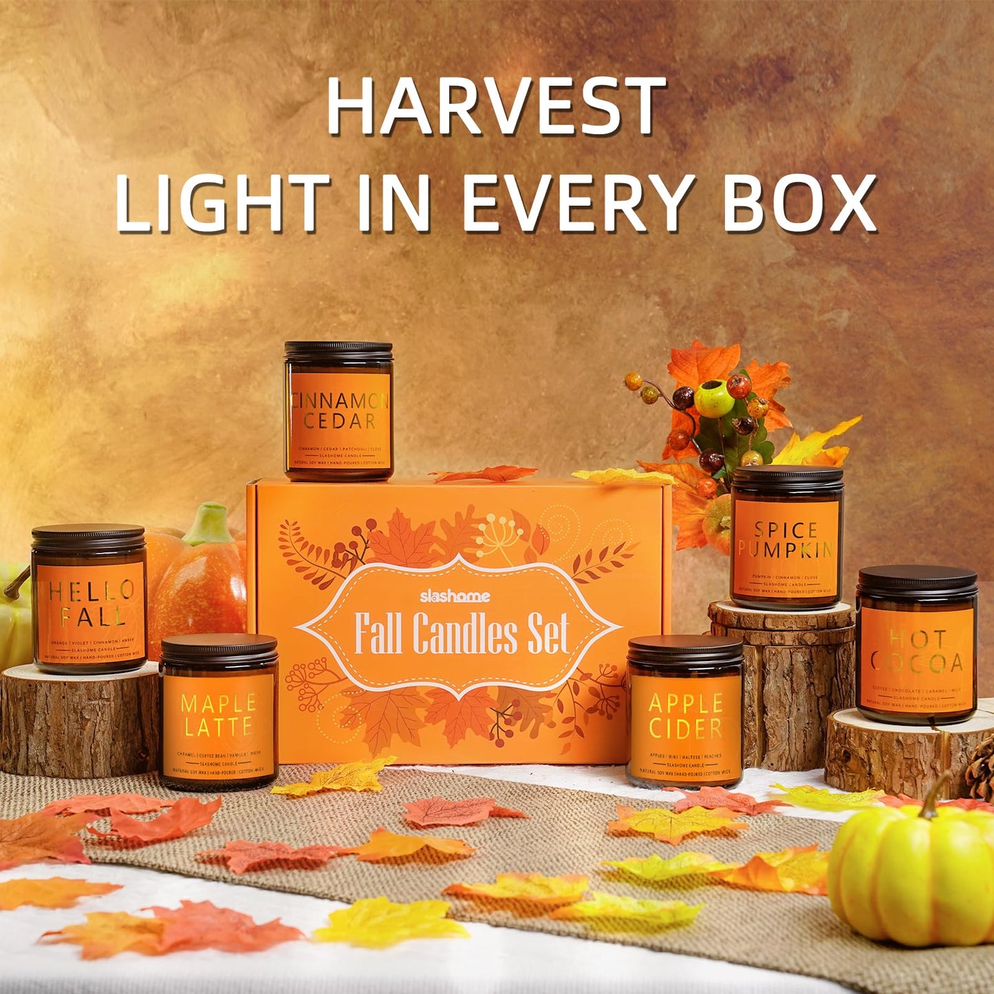 Fall & Christmas Candles, Soy Candles Set - 7Oz * 6 Pack, Holiday/Birthday/Christmas Gifts for Women & Men, Autumn Scents of Hello Fall/Spice Pumpkin/Apple Cider/Hot CocoaCinnamon & Cedar/Maple Latte