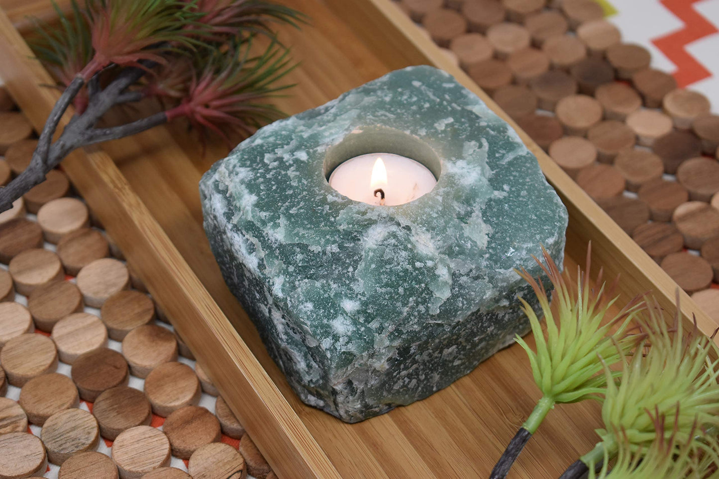 Nature’s Decorations Tealight Candle Holder - Real Green Quartz Natural Stone Crystal Perfect for Home & Geode Decor, and Centerpieces, Ideal as Candlestick Holder, 3 x 3 x 1.5 Inches