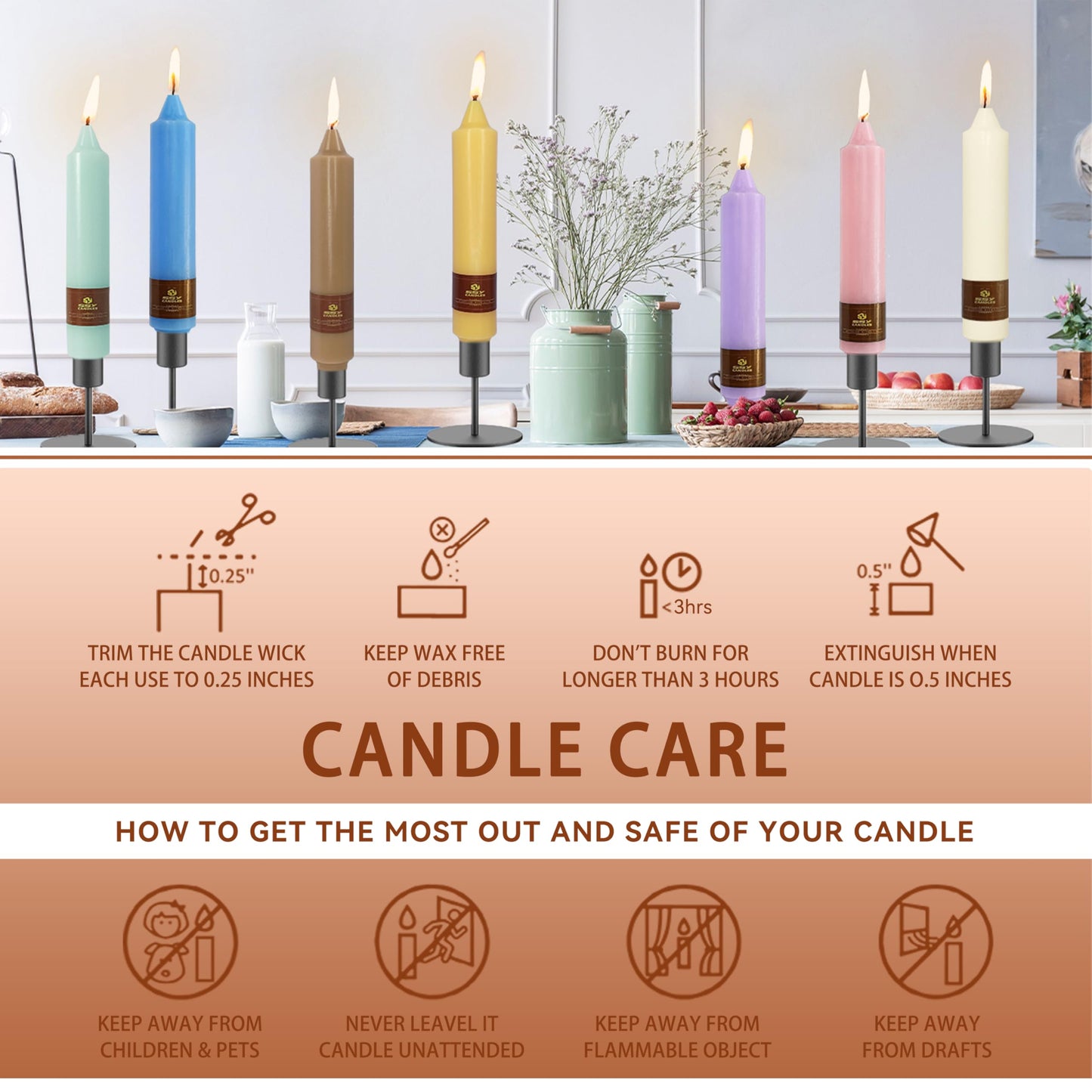 Short Pumpkin Chunky Taper Candles 7 Inch Set of 4 Candlesticks Fat Candles Handmade Clean Burning Unscented Candles for Dinner Country Farmhouse Bedroom Meditation Wedding Home Decor Sanctuary