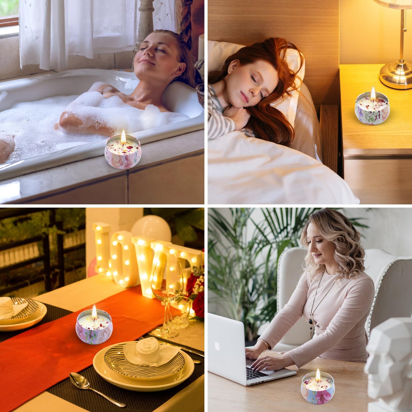 Scented Candles Gift Set for Women 4 Pack Soy Wax Candles with Dried Flowers Reusable Tin Aromatherapy Relaxation Gift for Birthday Mothers Day Valentines Day